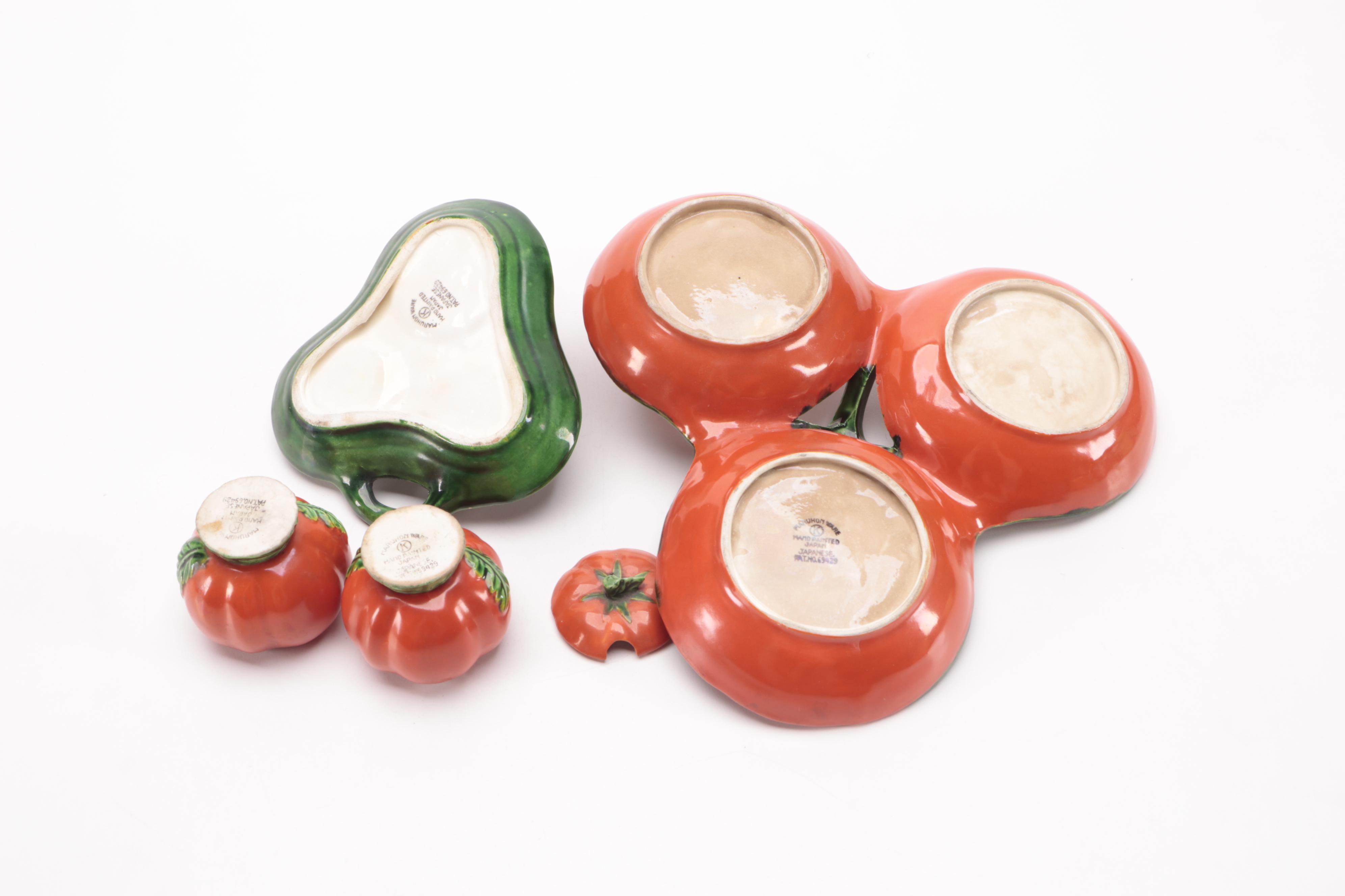 Japanese Maruhon Ware Tomato and Other Vegetable Shaped Tableware