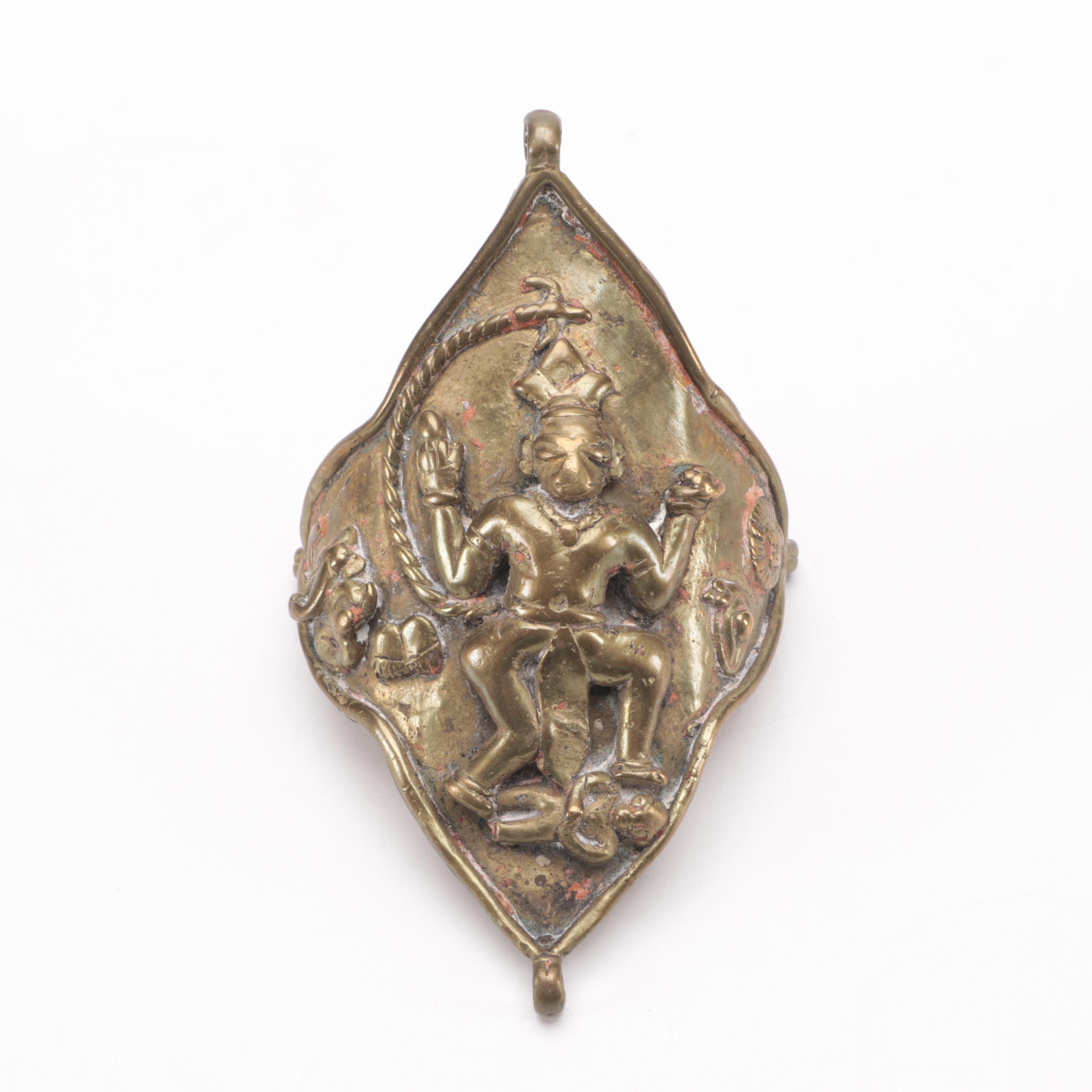 Southeast Asian Brass Kinnari Oil Lamp, Tara Wall Hanging and Hanuman Arm Band