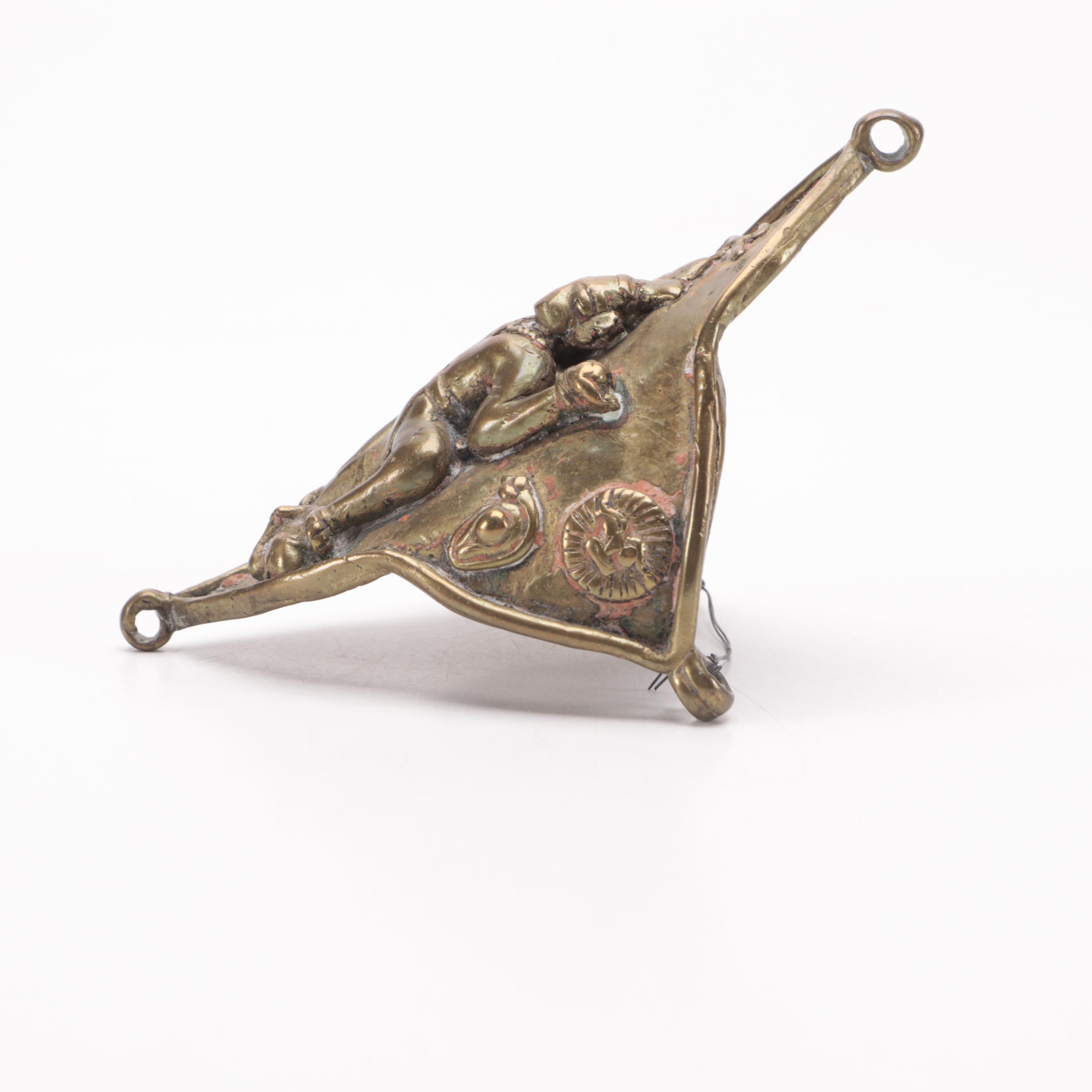 Southeast Asian Brass Kinnari Oil Lamp, Tara Wall Hanging and Hanuman Arm Band