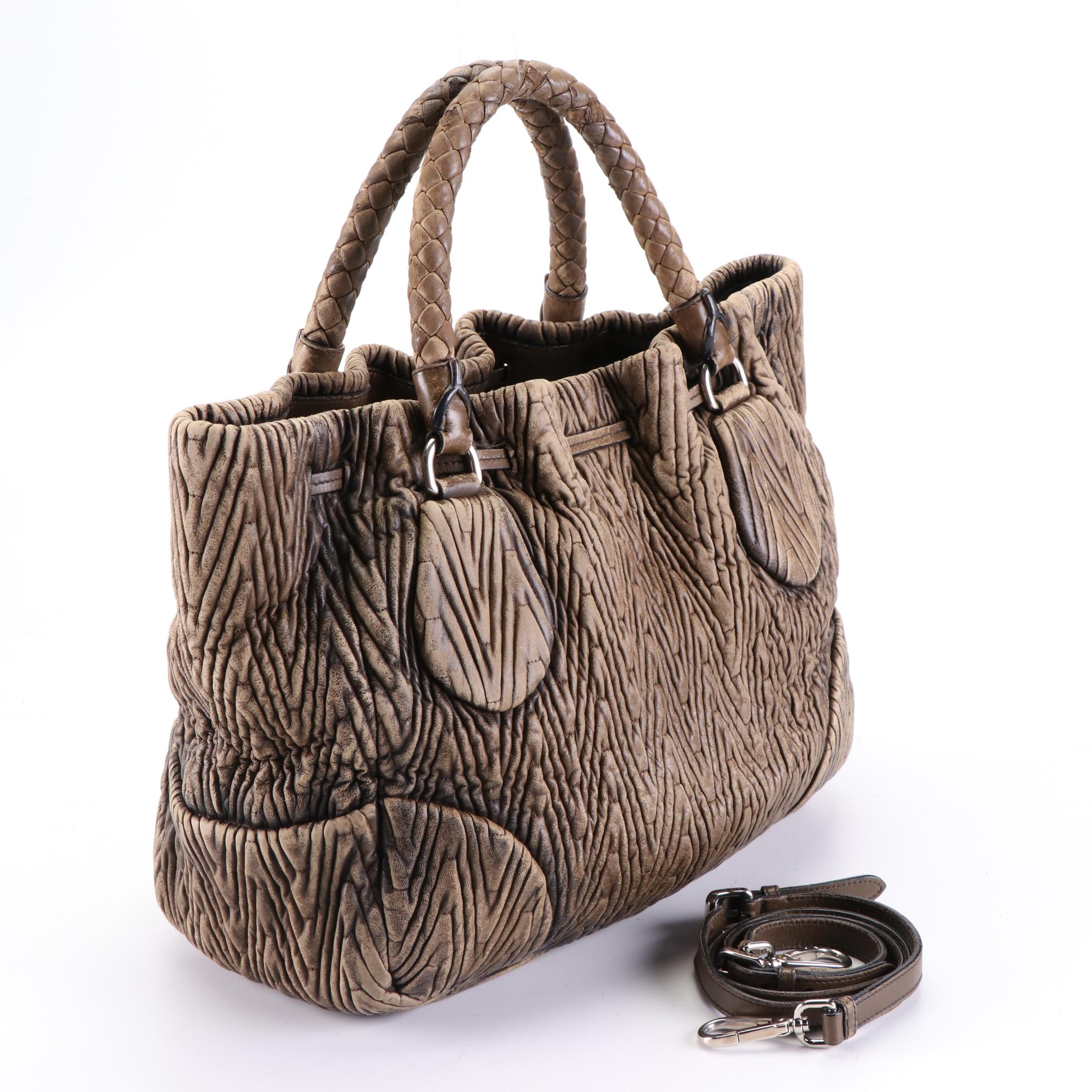 Prada Braided-Handle Tote Bag in Quilted Leather with Shoulder Strap
