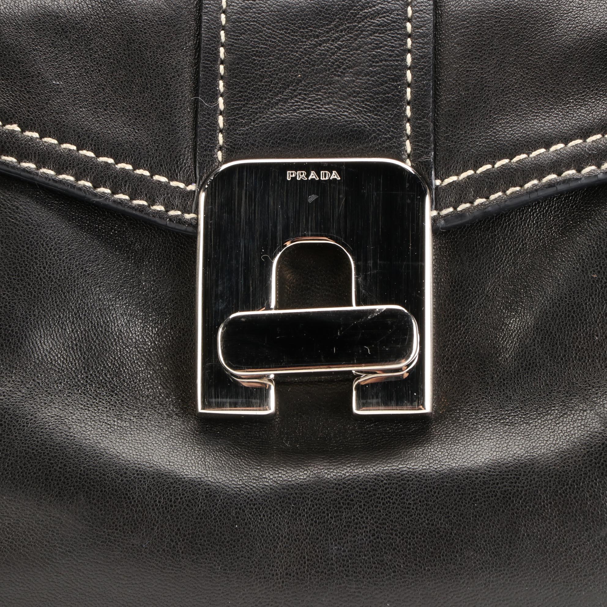 Prada Flap Shoulder Bag in Lambskin with Contrast Stitching