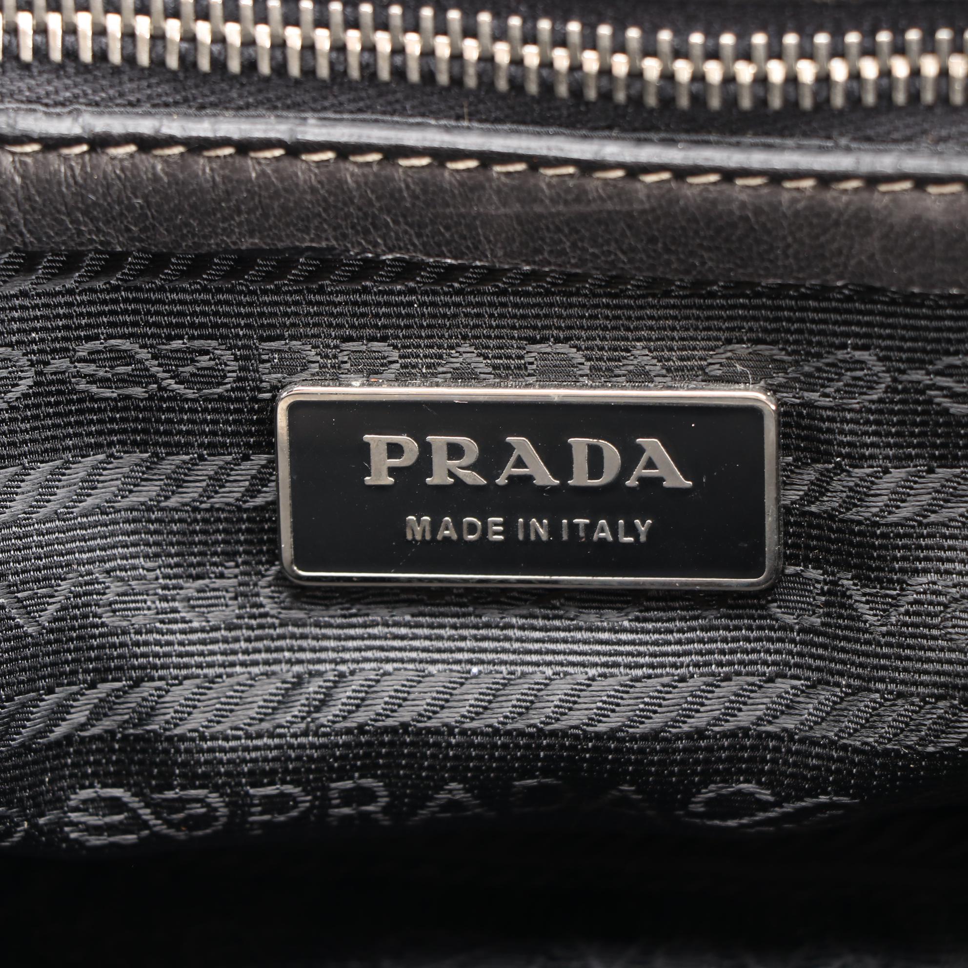 Prada Flap Shoulder Bag in Lambskin with Contrast Stitching