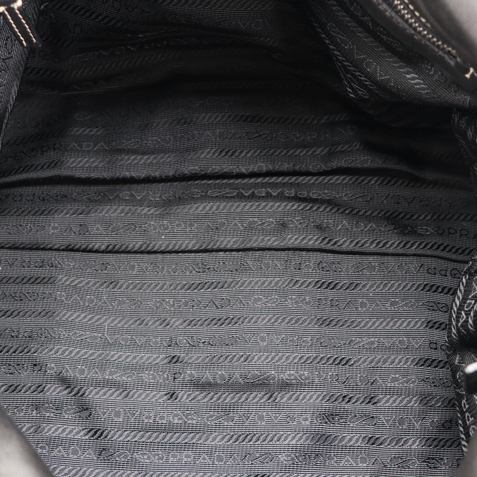 Prada Flap Shoulder Bag in Lambskin with Contrast Stitching