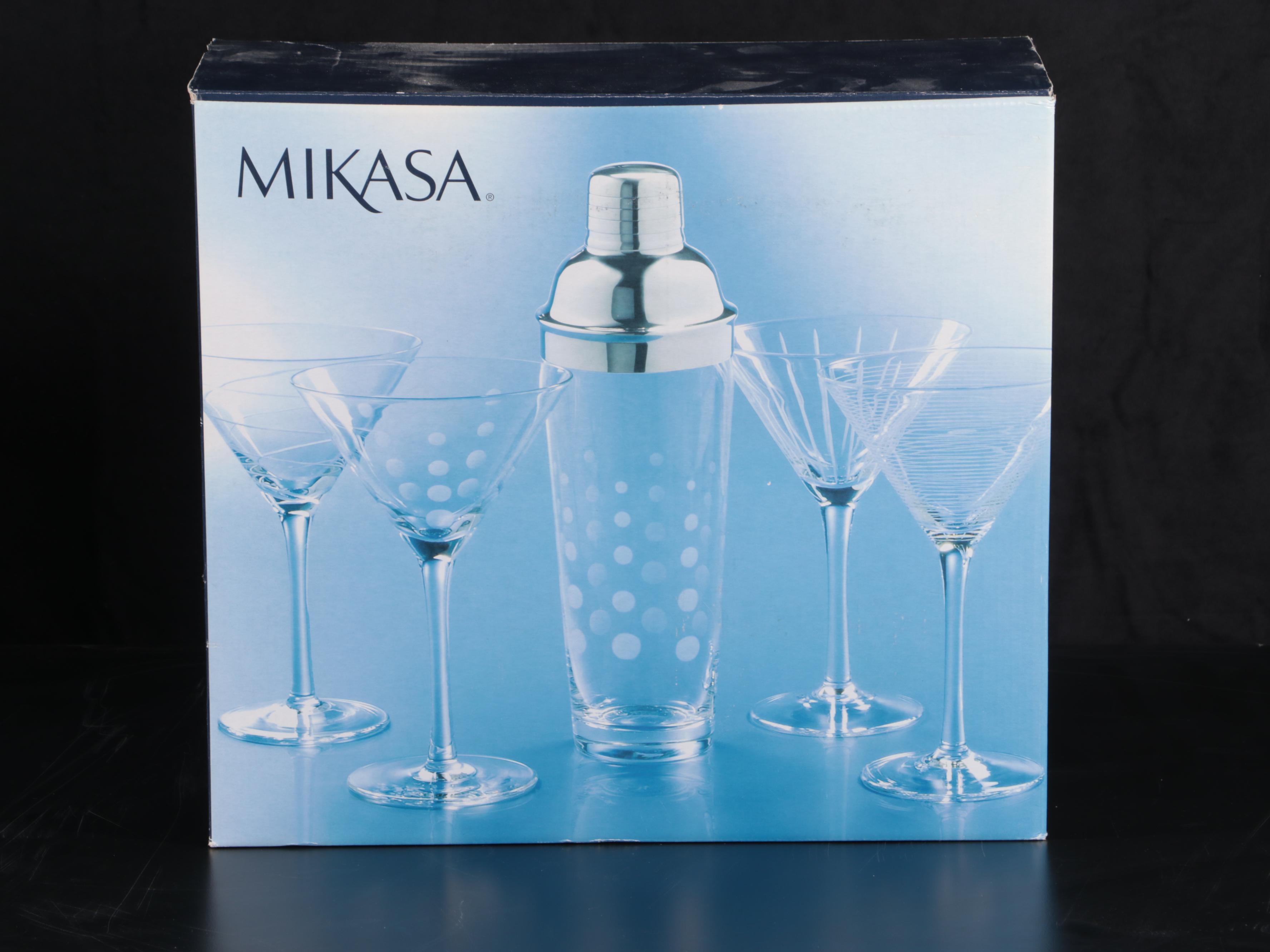 Mikasa Glass Cocktail Shaker and Martini Glasses Set