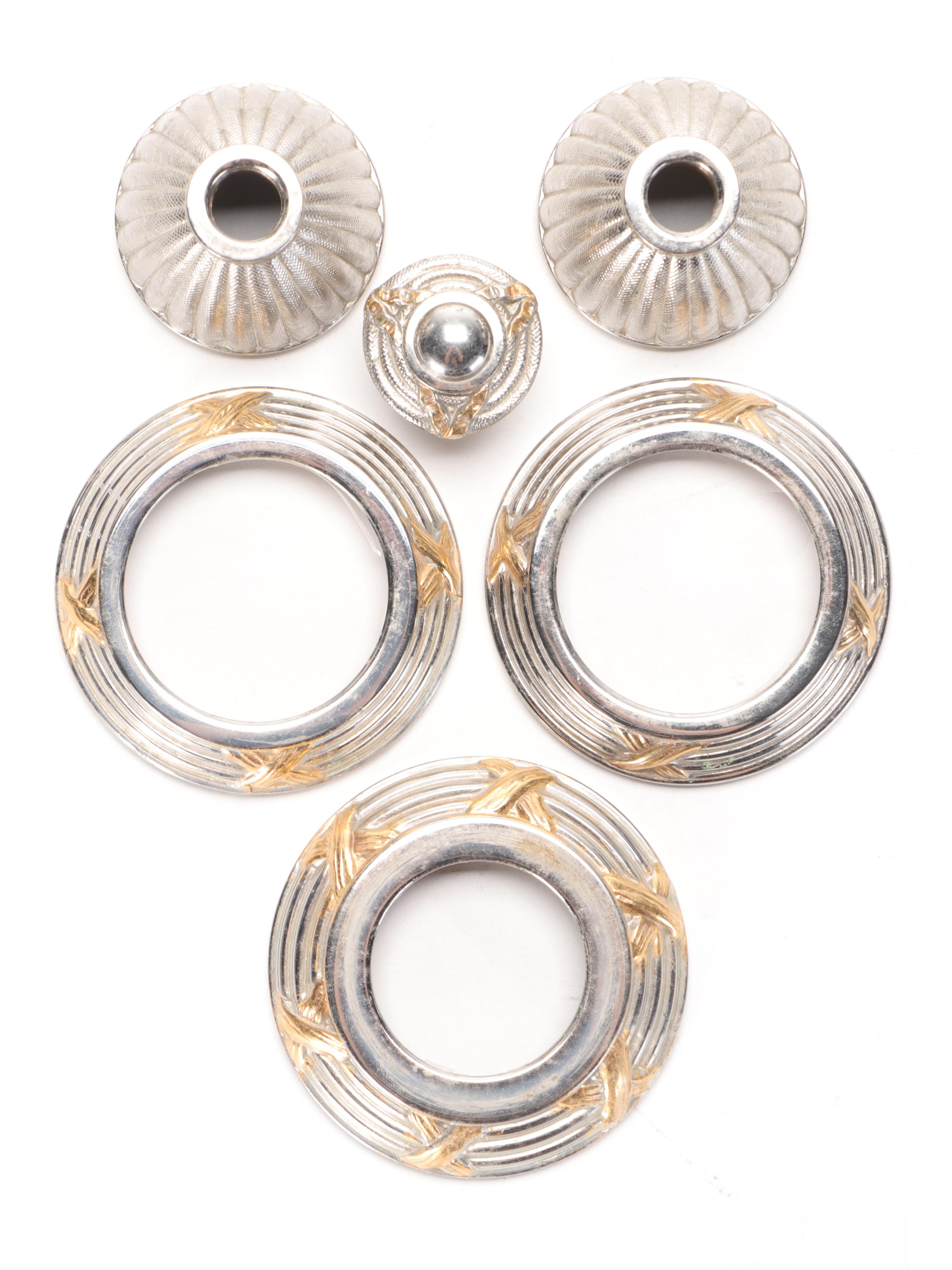 Gilt Accented Porcelain Undermount Bathroom Sink, Faucet and Drain Assemblage