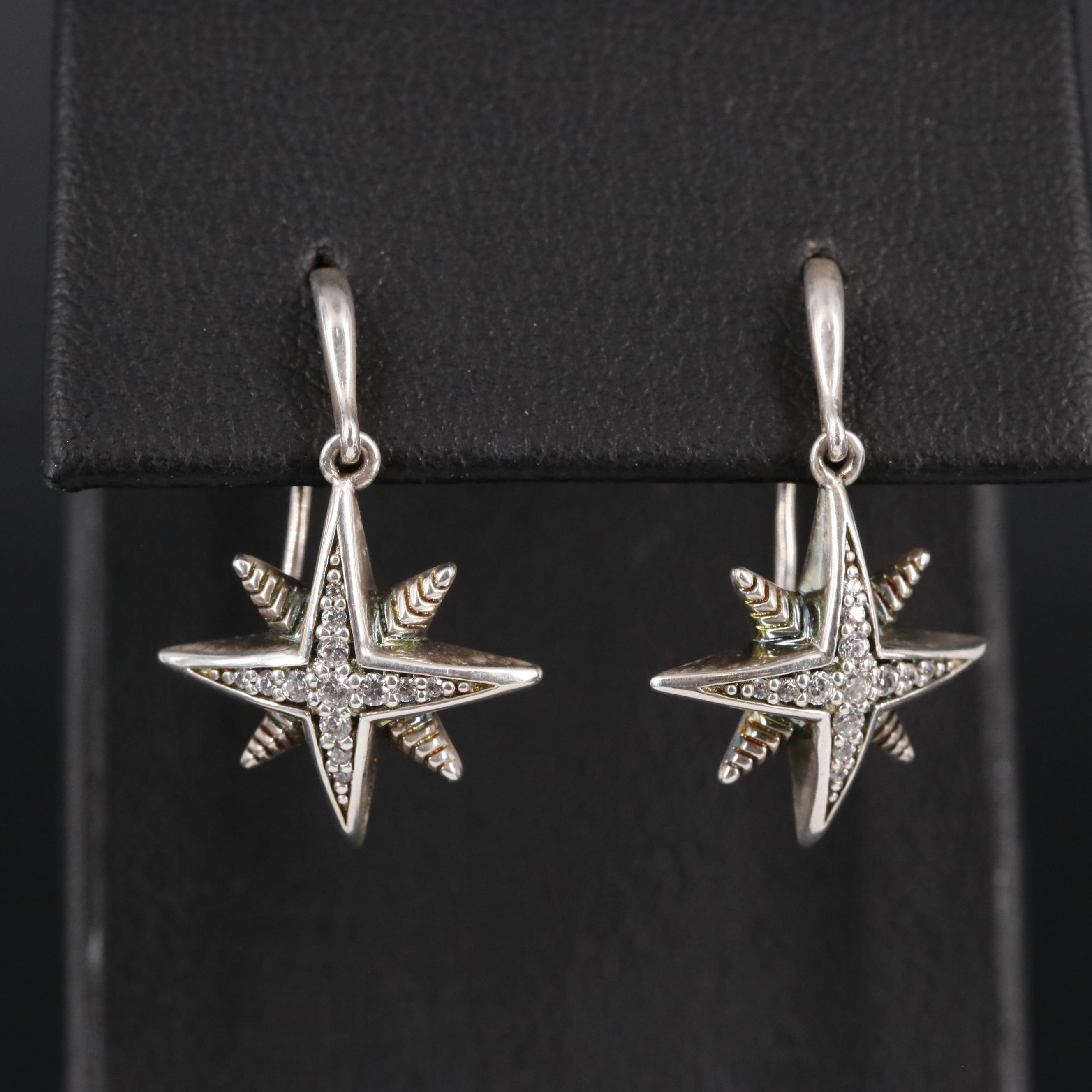Sterling Four Point Star Drop Earrings