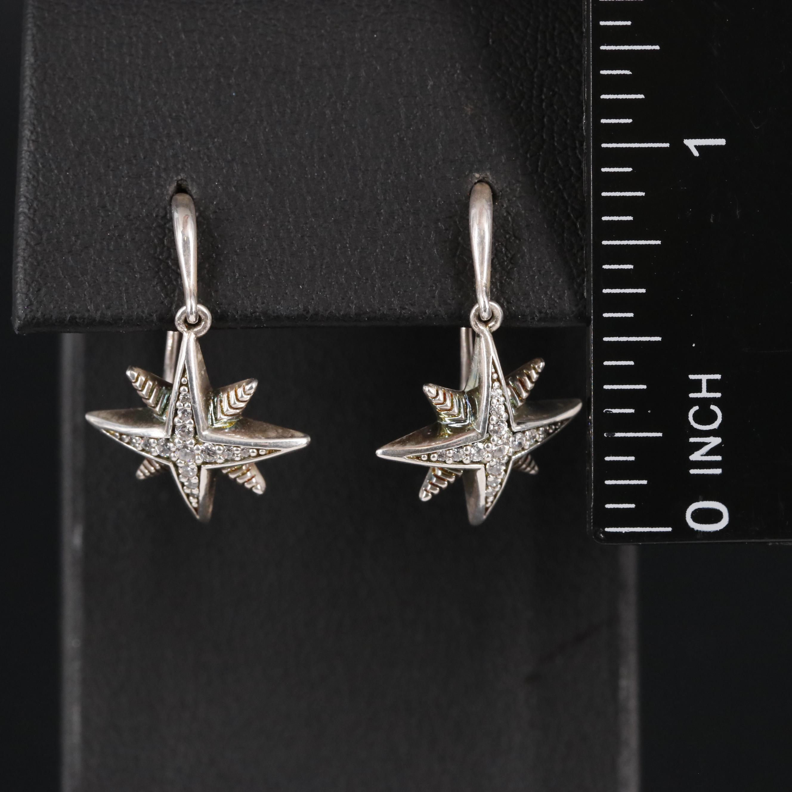 Sterling Four Point Star Drop Earrings