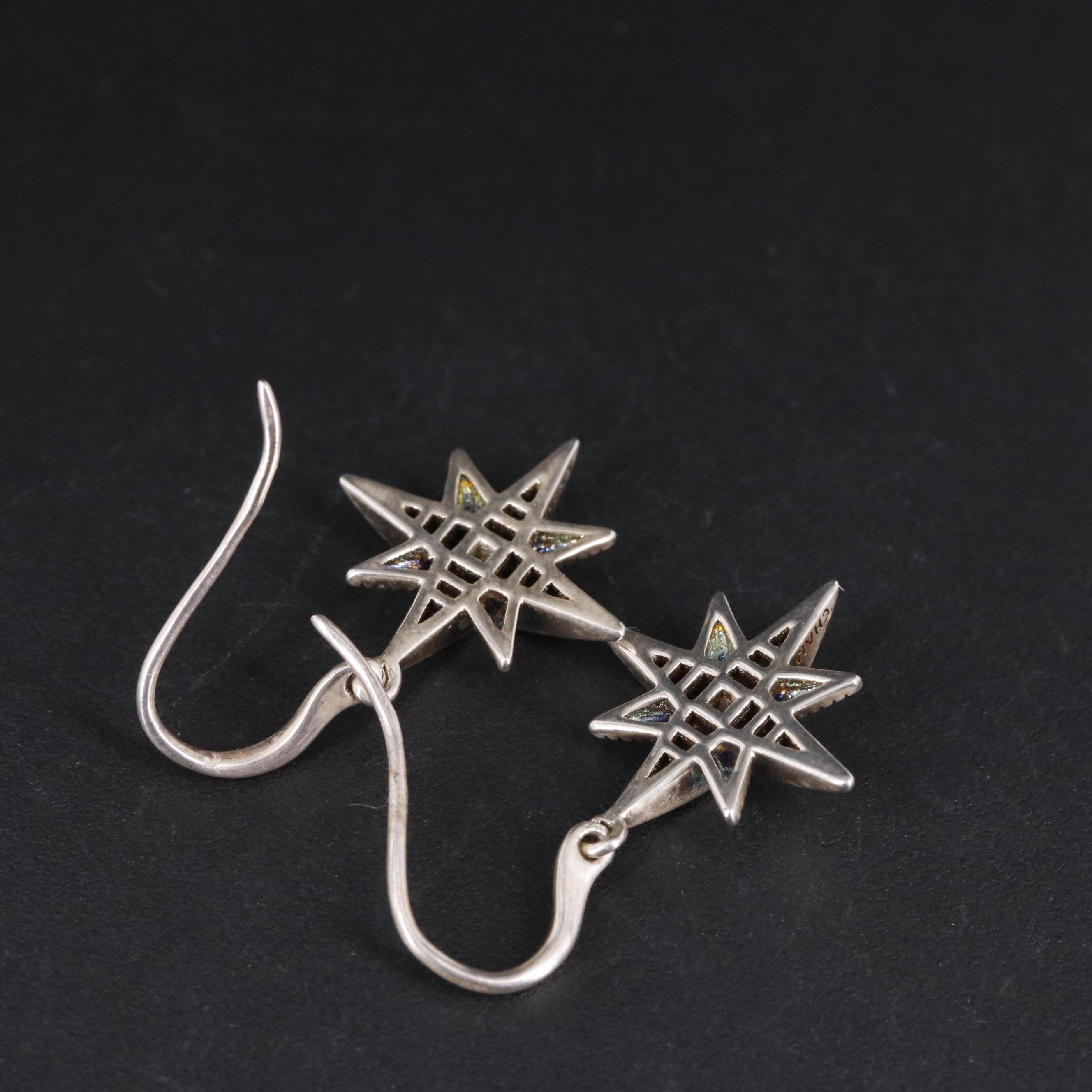 Sterling Four Point Star Drop Earrings
