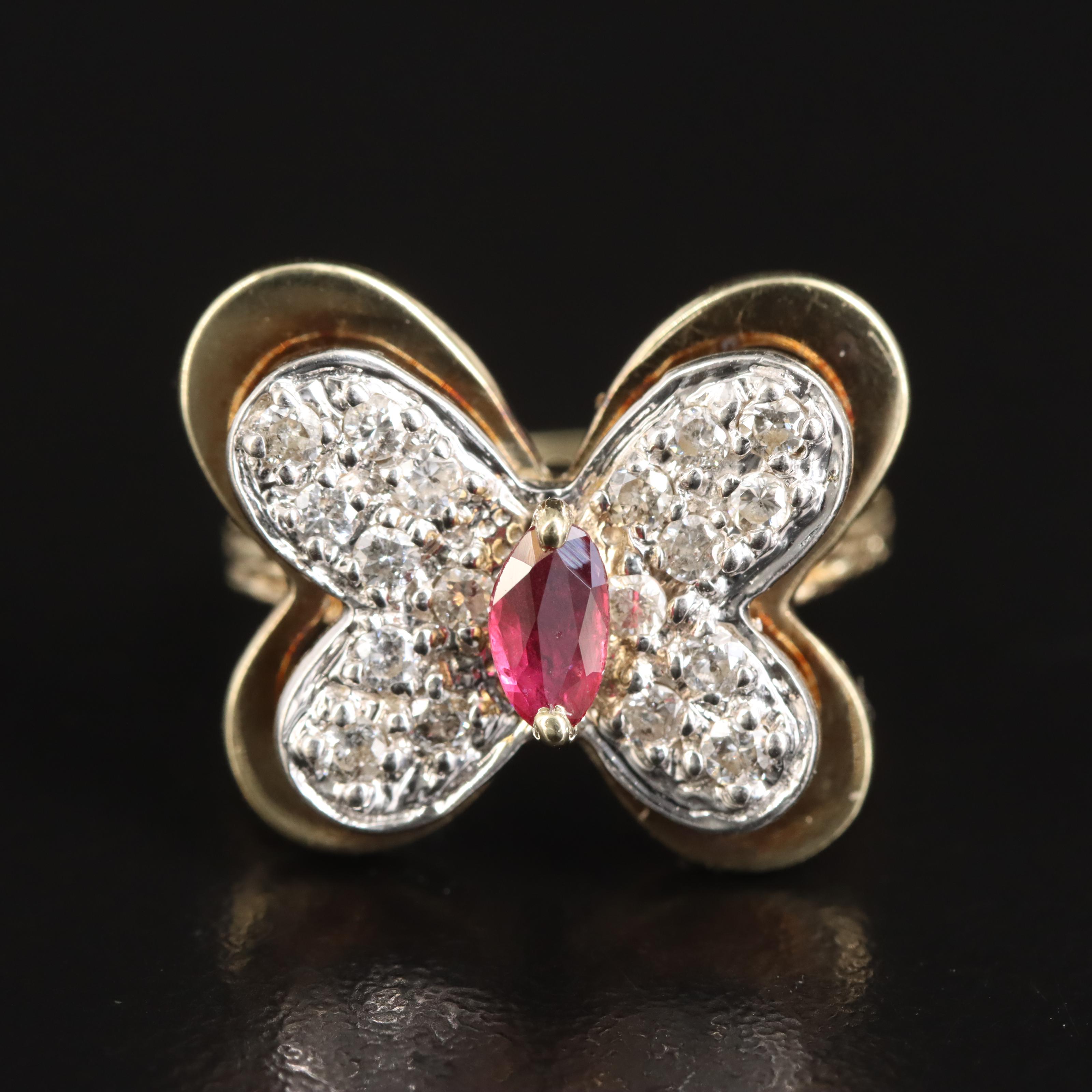 14K Ruby and Diamond Butterfly Ring