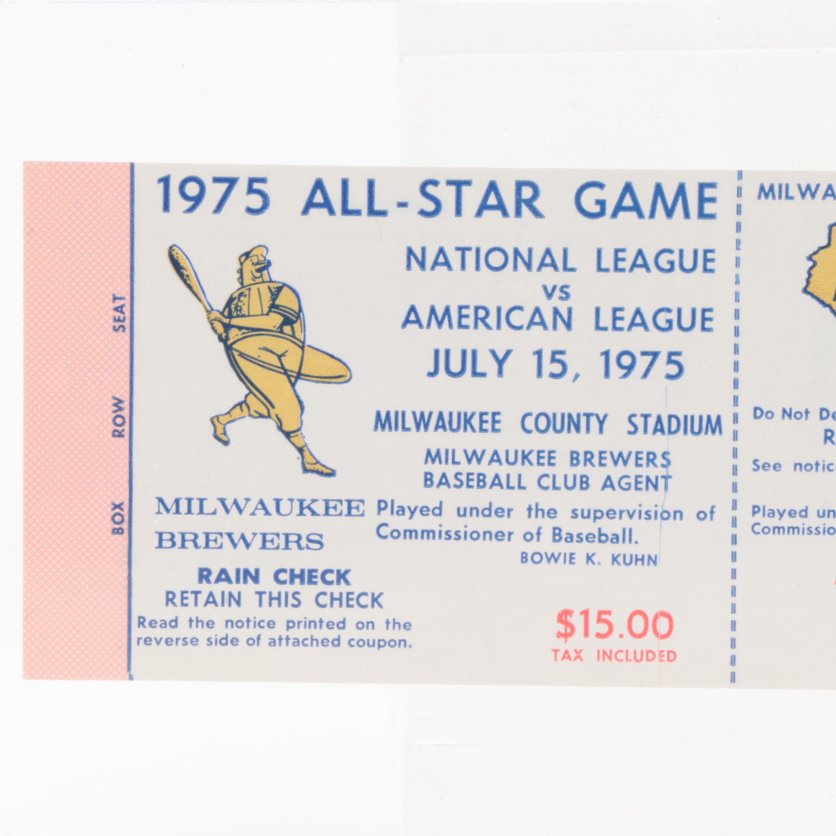 1975 MLB Hank Aaron's Last All-Star Game Ticket
