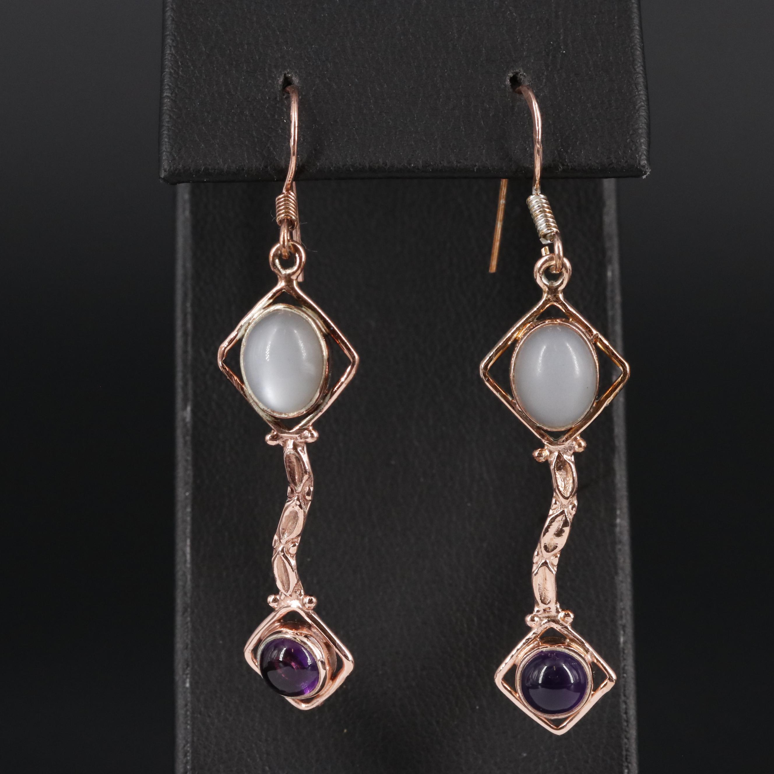 Sterling Silver Amethyst and Moonstone Dangle Earrings