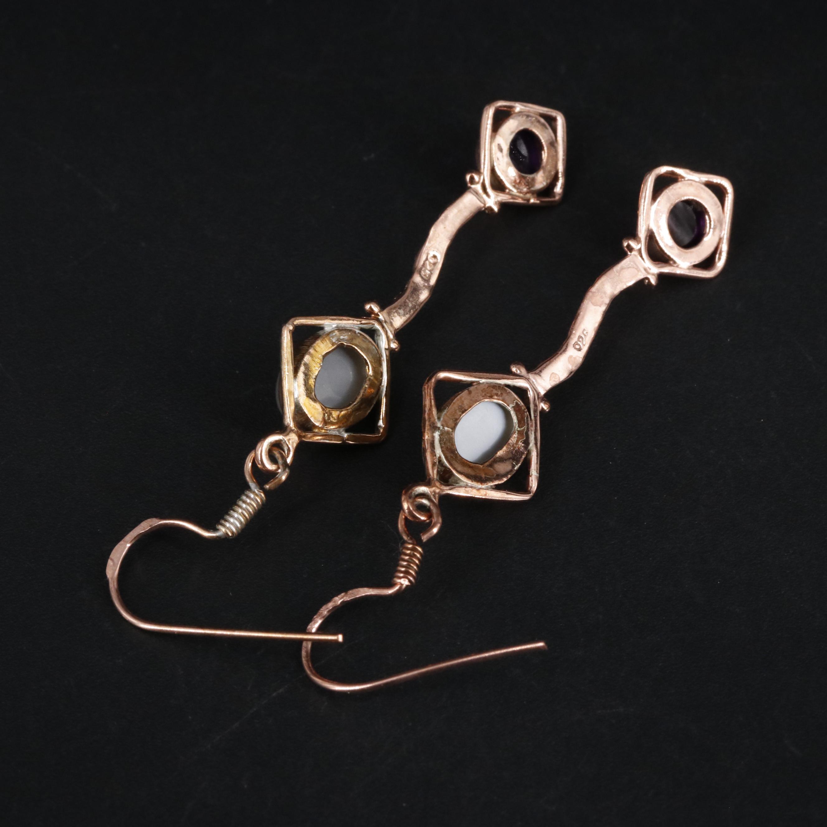 Sterling Silver Amethyst and Moonstone Dangle Earrings