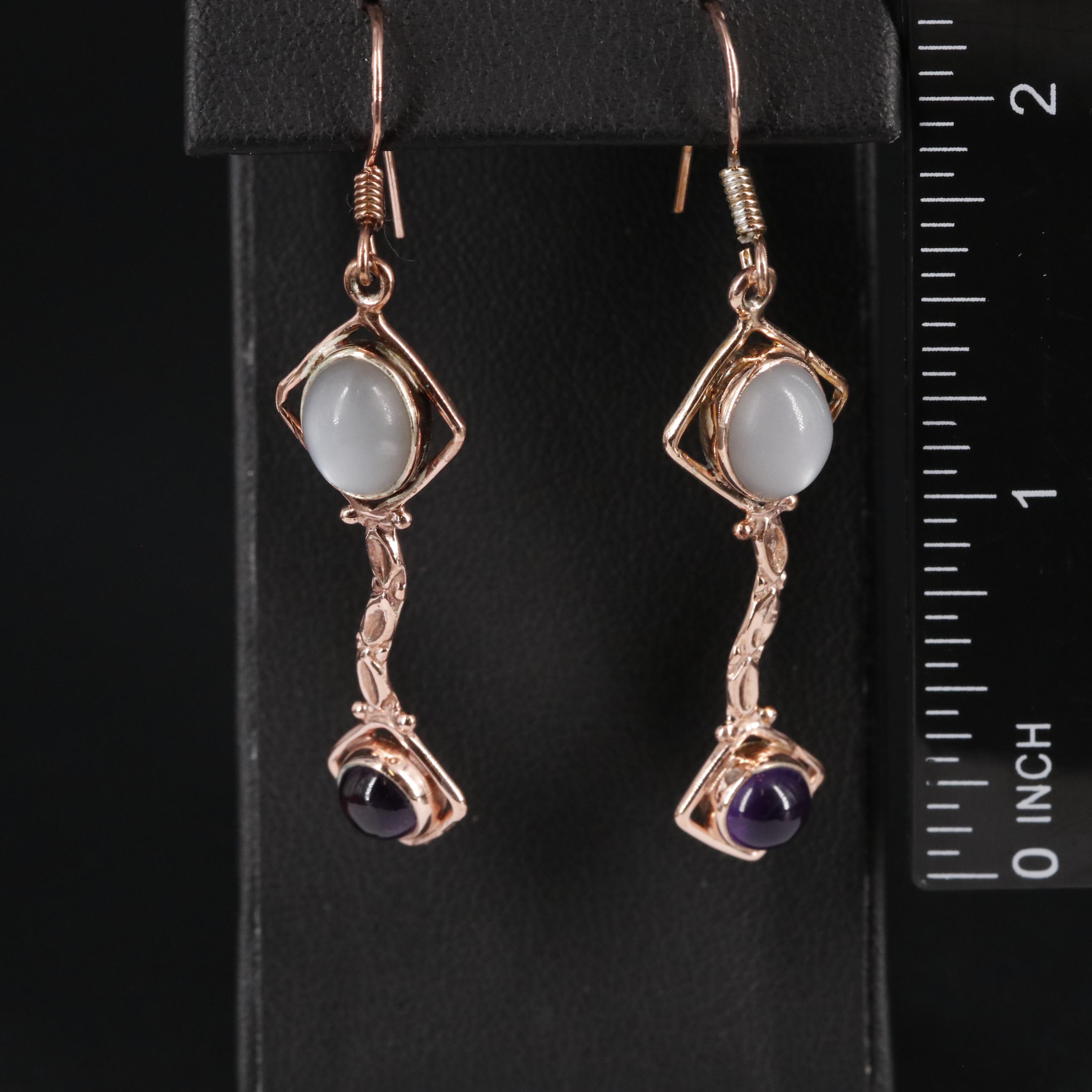 Sterling Silver Amethyst and Moonstone Dangle Earrings