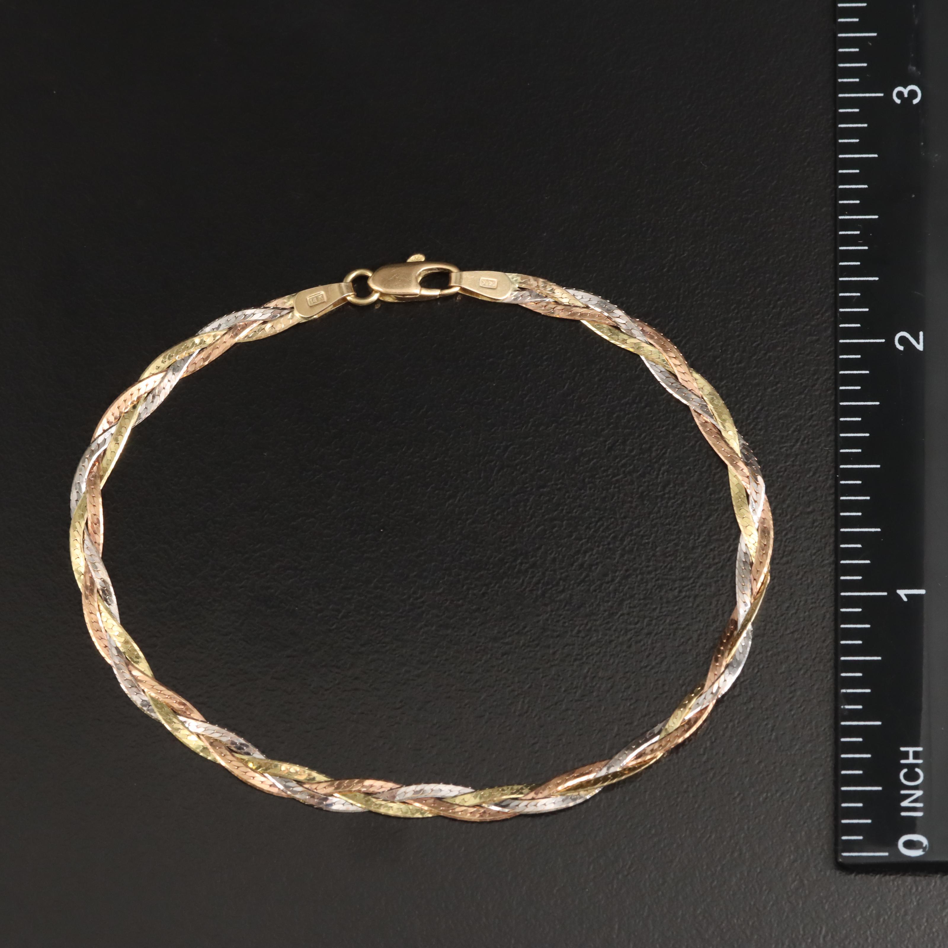 14K Tri-Color Braided Herringbone Chain Bracelet