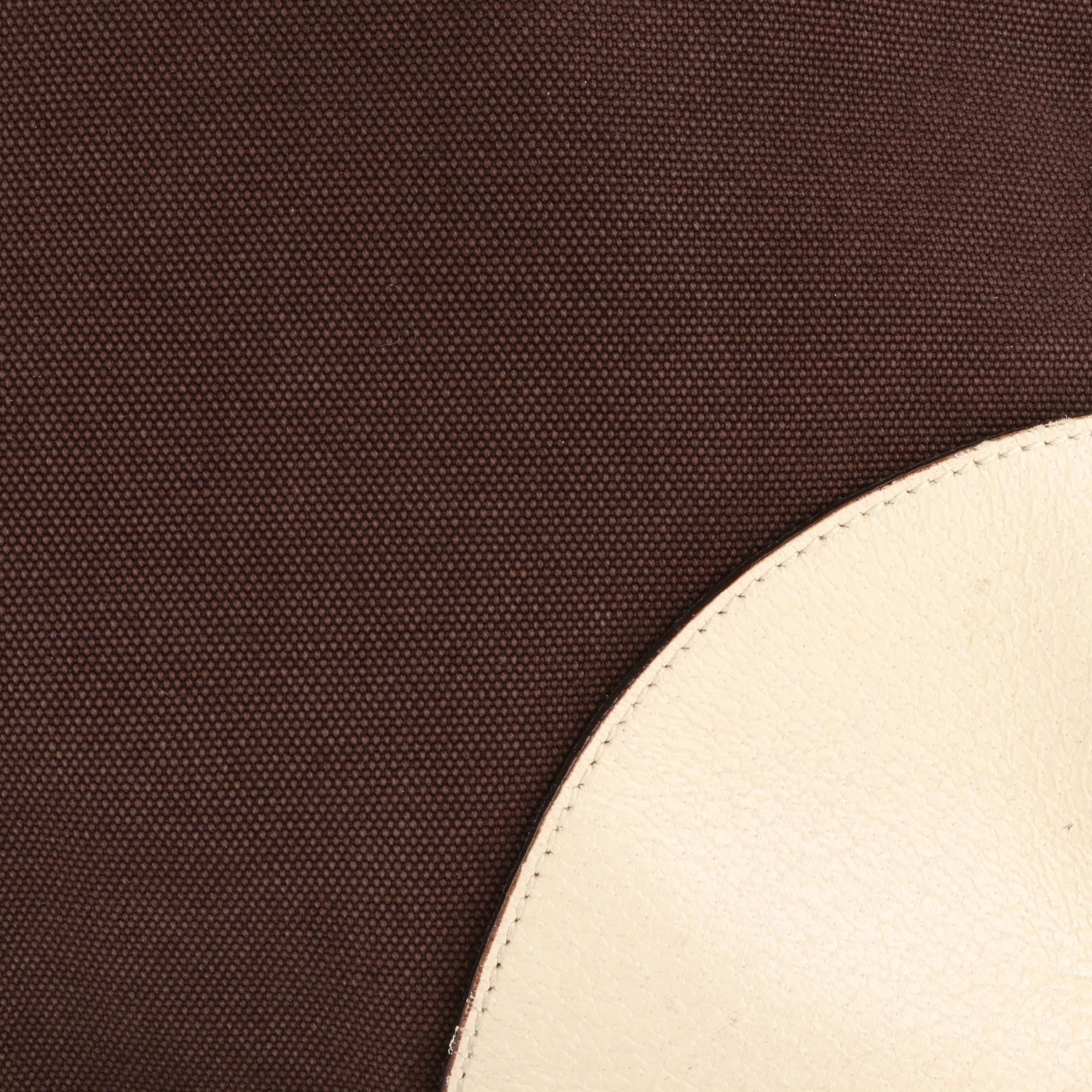 Prada Domed Handbag in Dark Brown Canvas and Ivory Cinghiale Leather