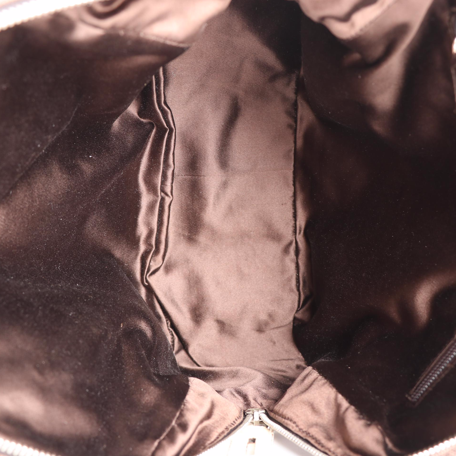 Prada Domed Handbag in Dark Brown Canvas and Ivory Cinghiale Leather