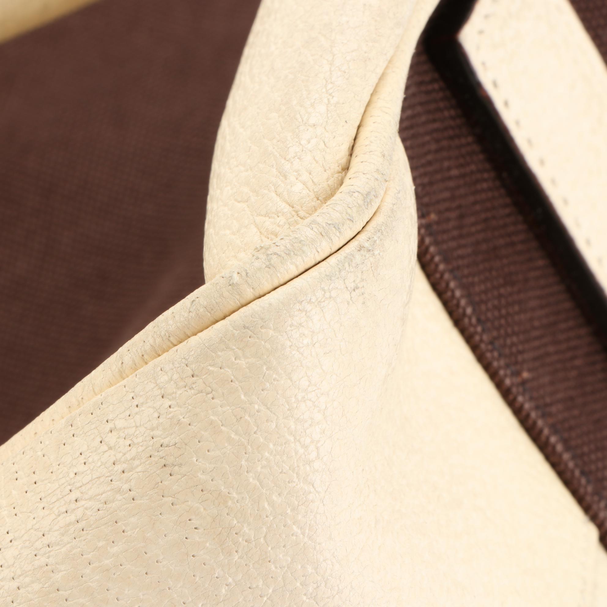 Prada Domed Handbag in Dark Brown Canvas and Ivory Cinghiale Leather