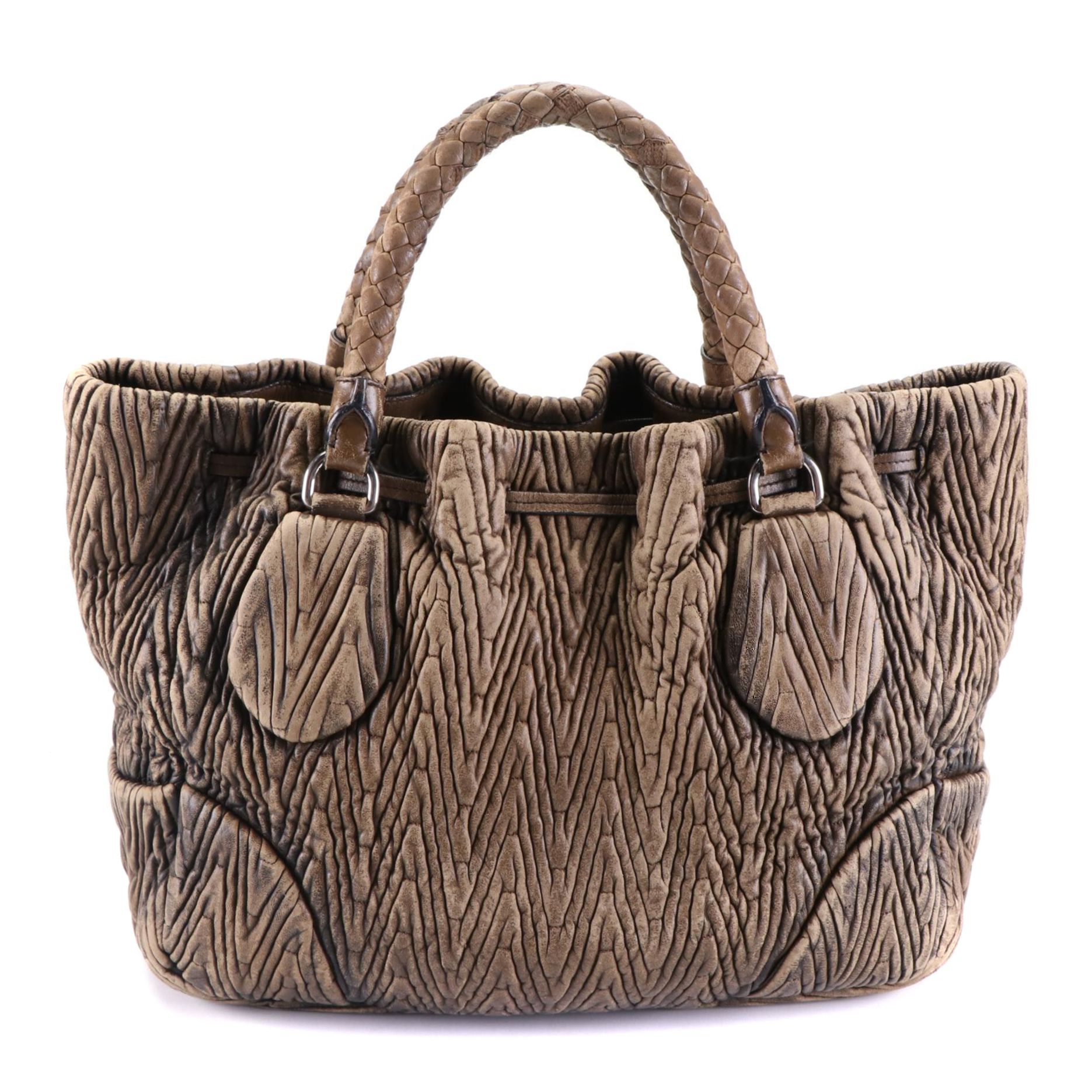 Prada Braided-Handle Tote Bag in Quilted Leather with Shoulder Strap