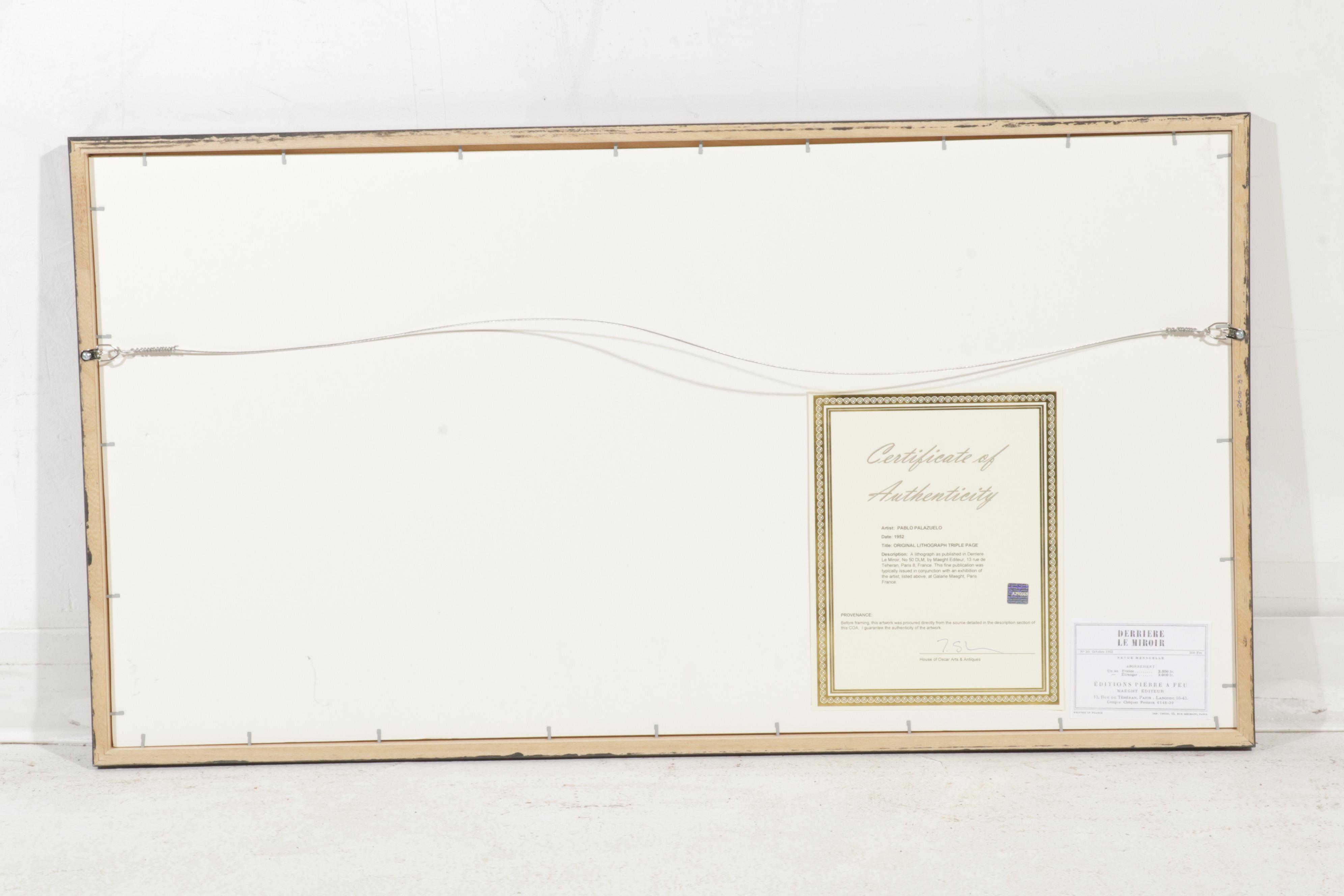 Pablo Palazuelo Triple-Page Color Lithograph for "Derrière le Miroir," 1952