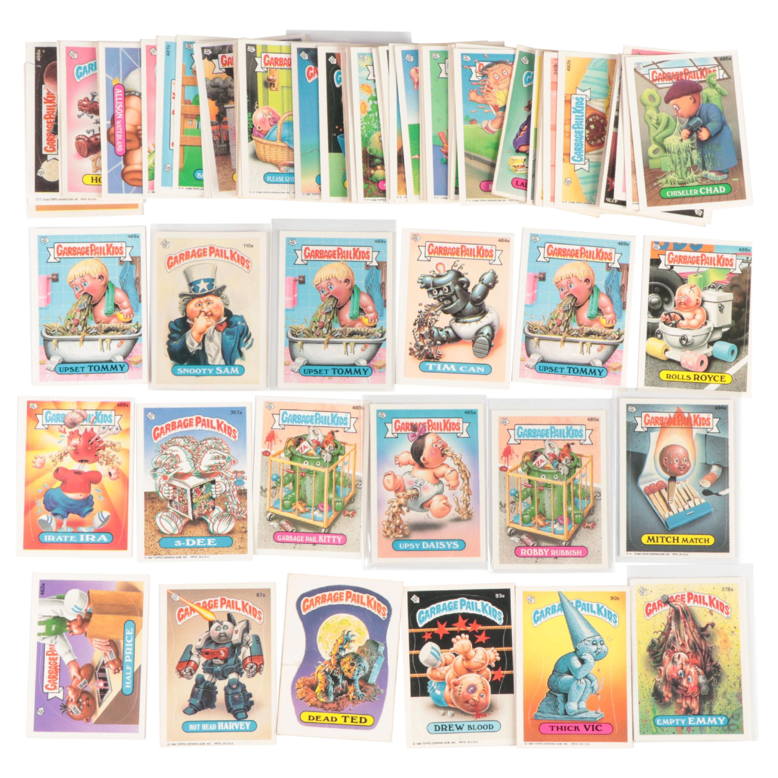 Topps Garbage Pail Kids Trading Cards with Snooty Sam, Upset Tommy, More, 1980s