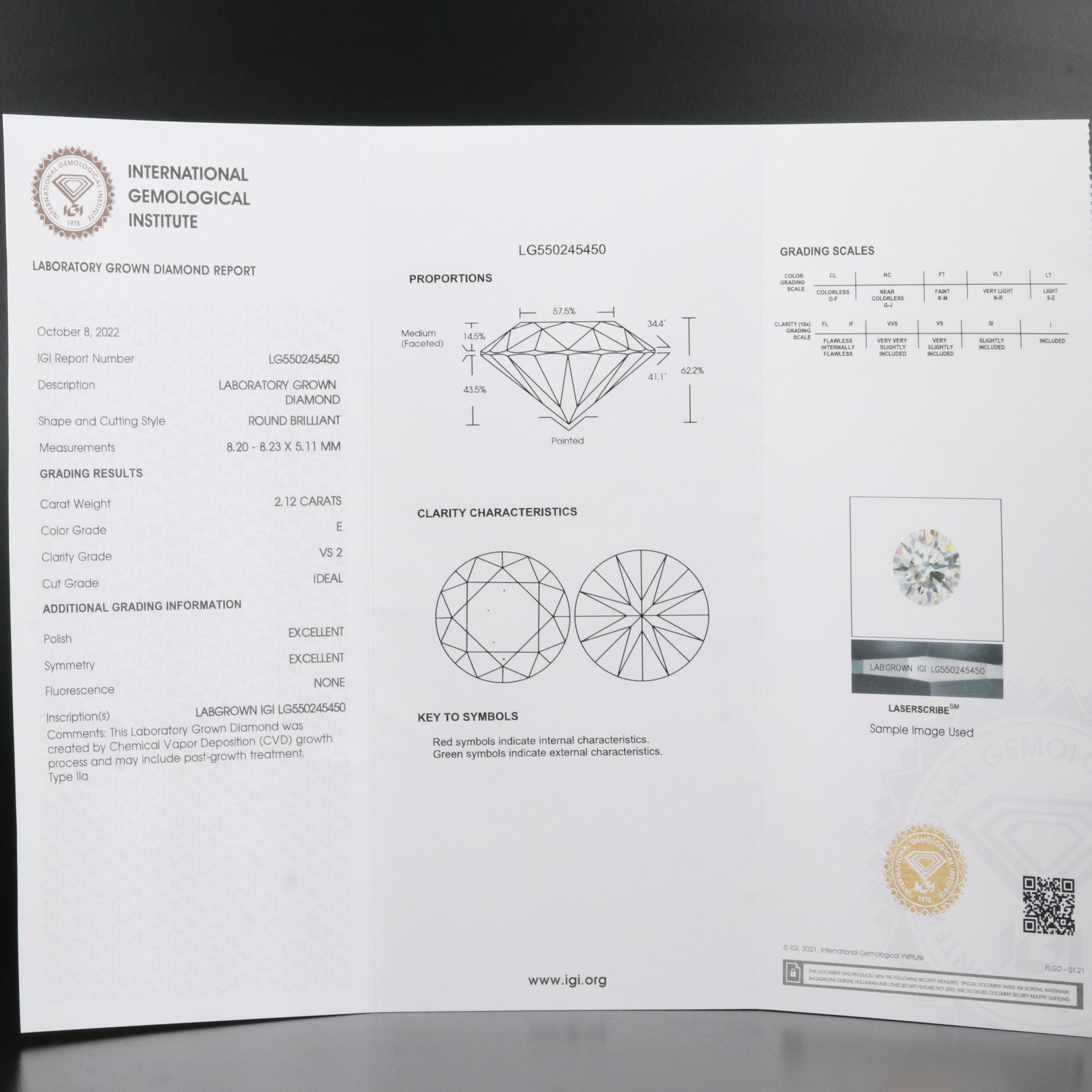 14K 2.37 CTW Lab Grown Diamond Ring with Platinum Mounting and IGI Report