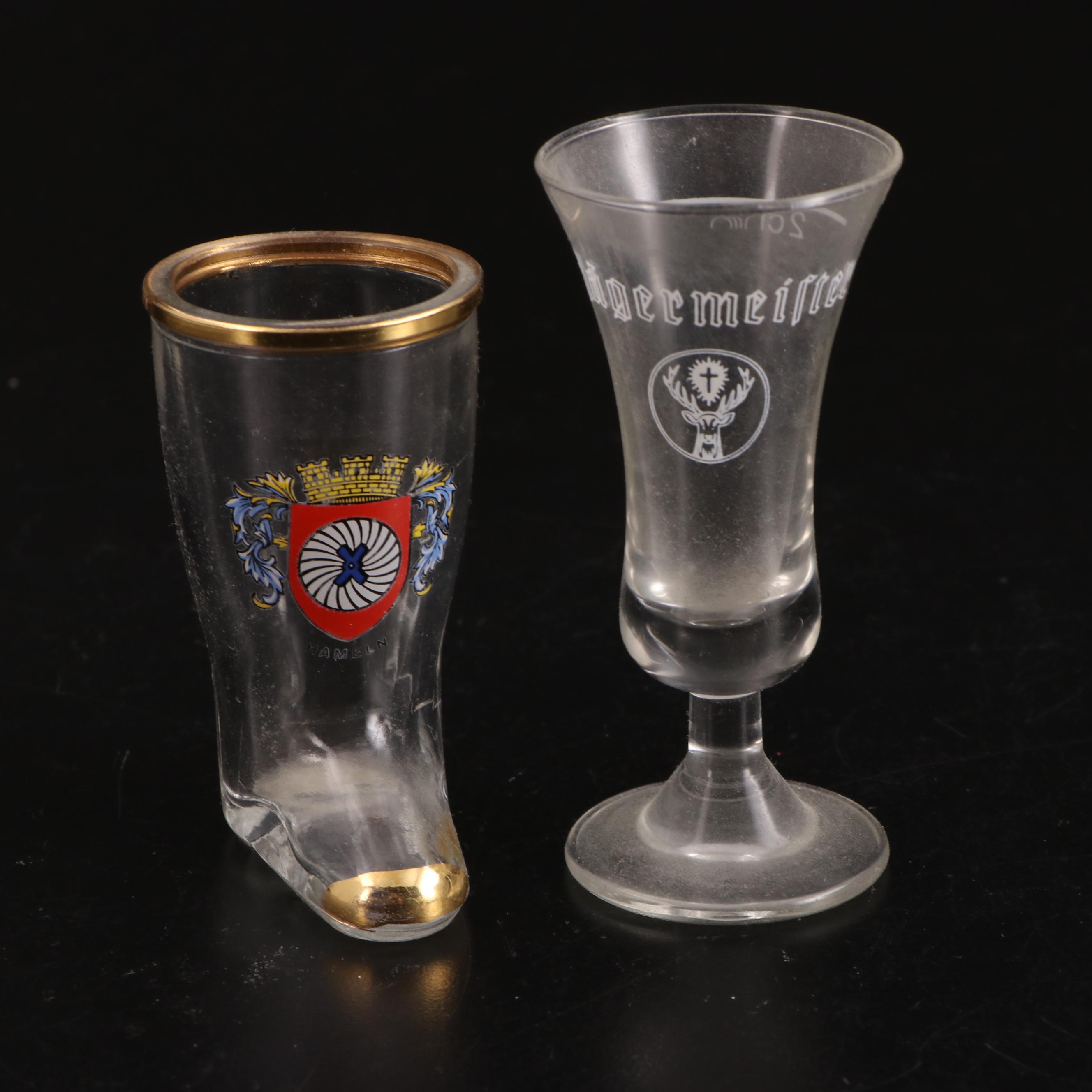 Art Deco Style Chrome and Other Glass Cocktail Shakers with Shot Glasses