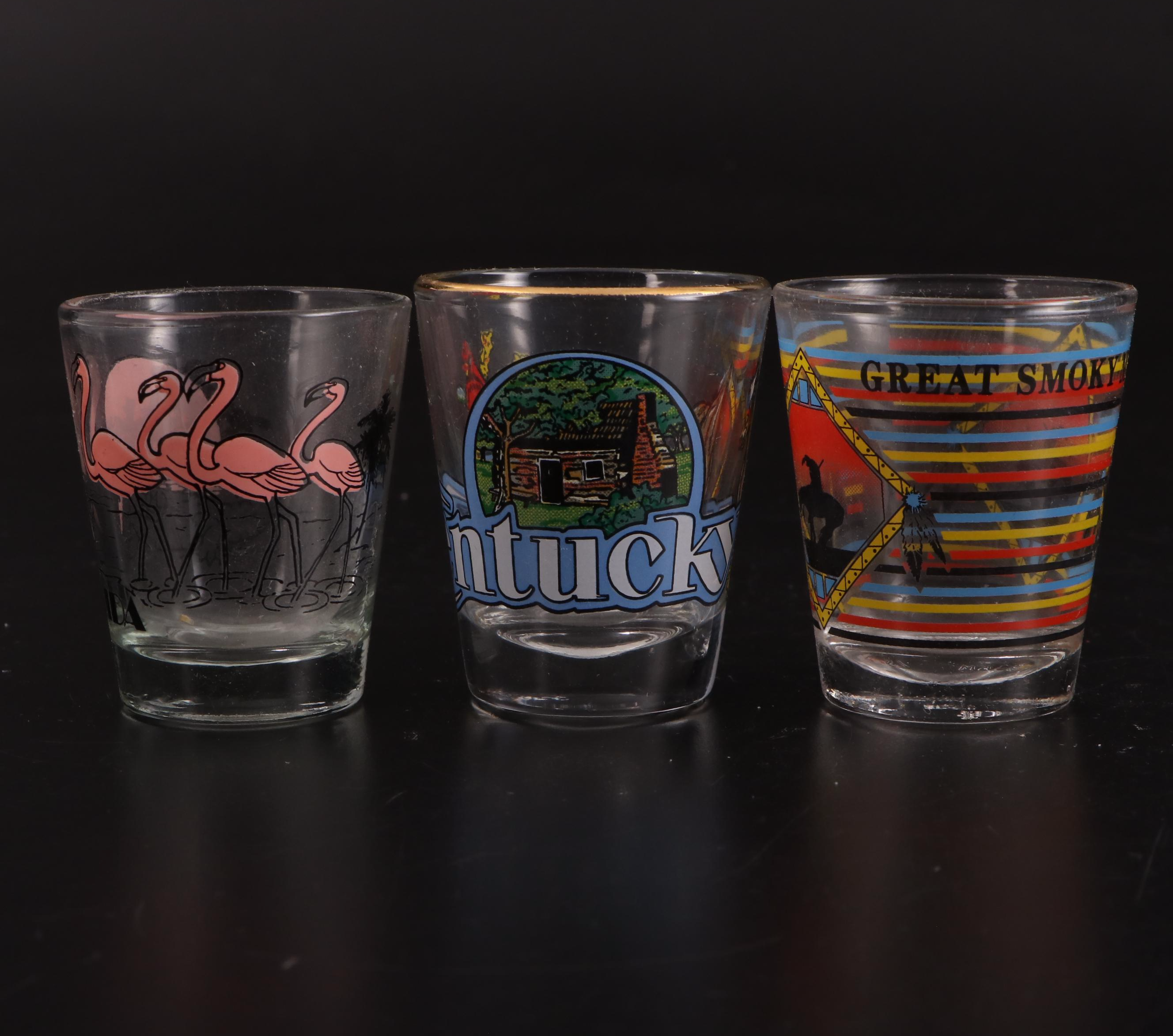 Art Deco Style Chrome and Other Glass Cocktail Shakers with Shot Glasses