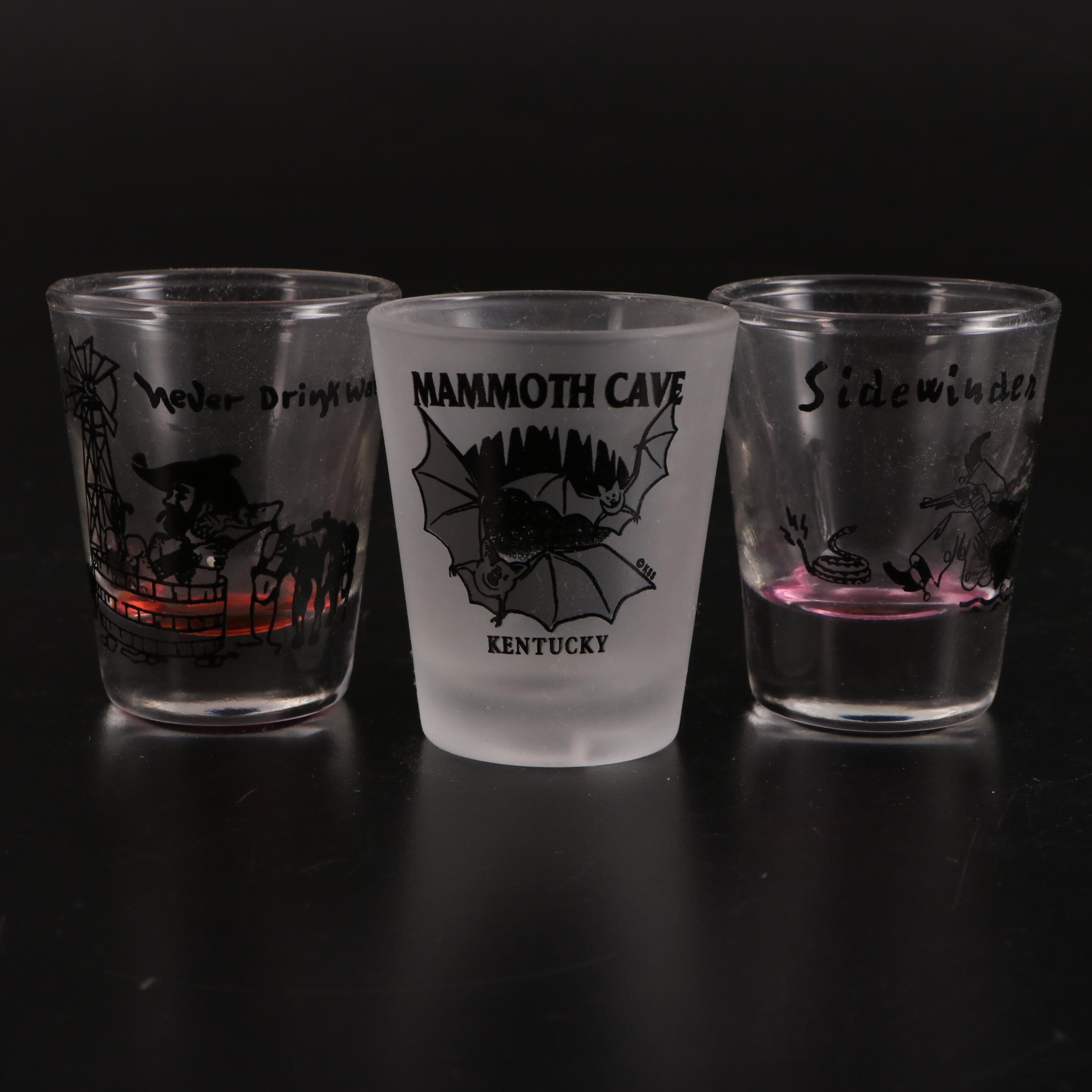 Art Deco Style Chrome and Other Glass Cocktail Shakers with Shot Glasses