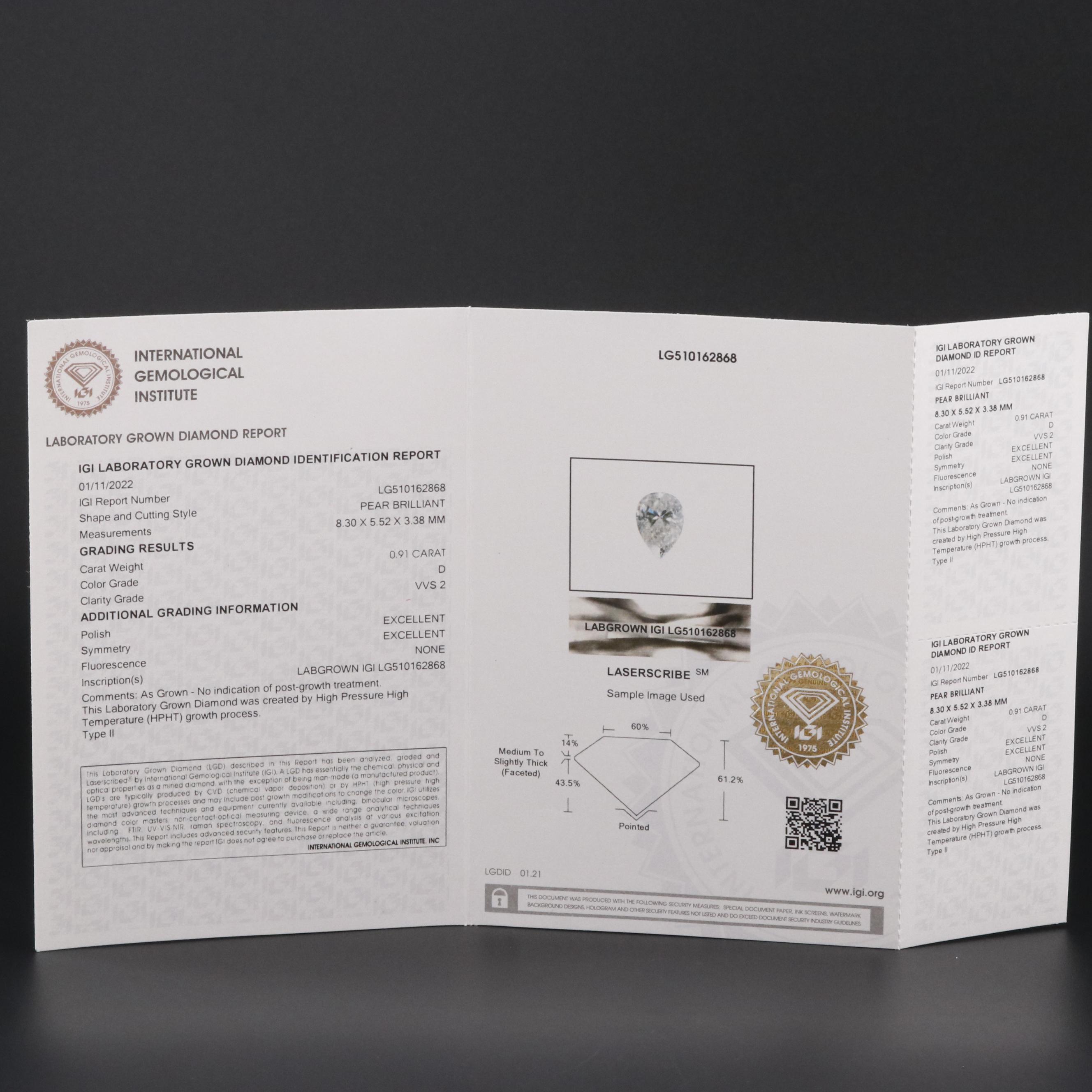 Loose 0.91 CT Lab Grown Diamond with IGI Report