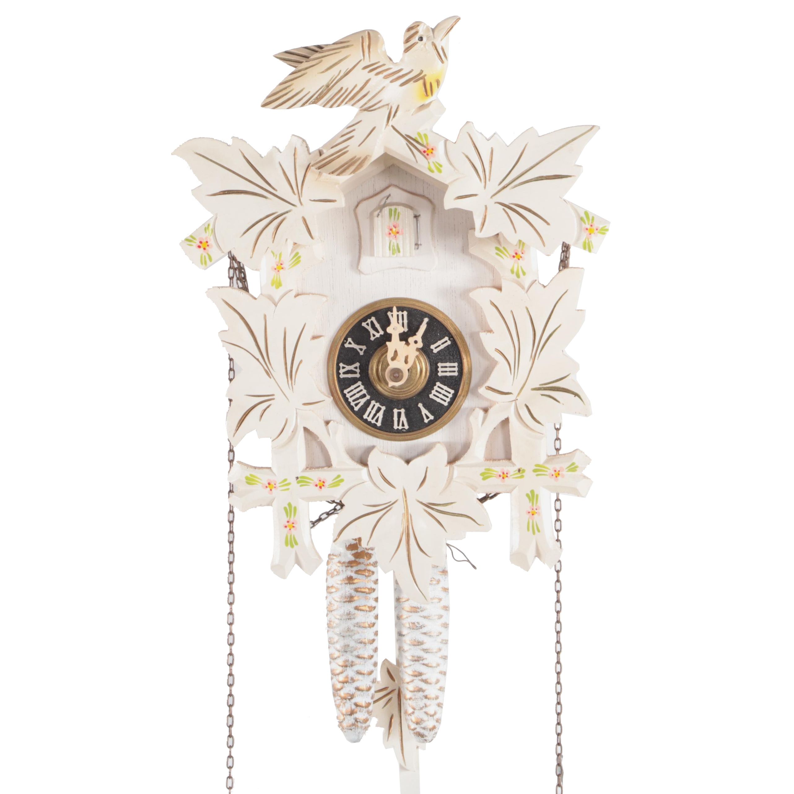 Regula German White Floral Wooden Cuckoo Clock