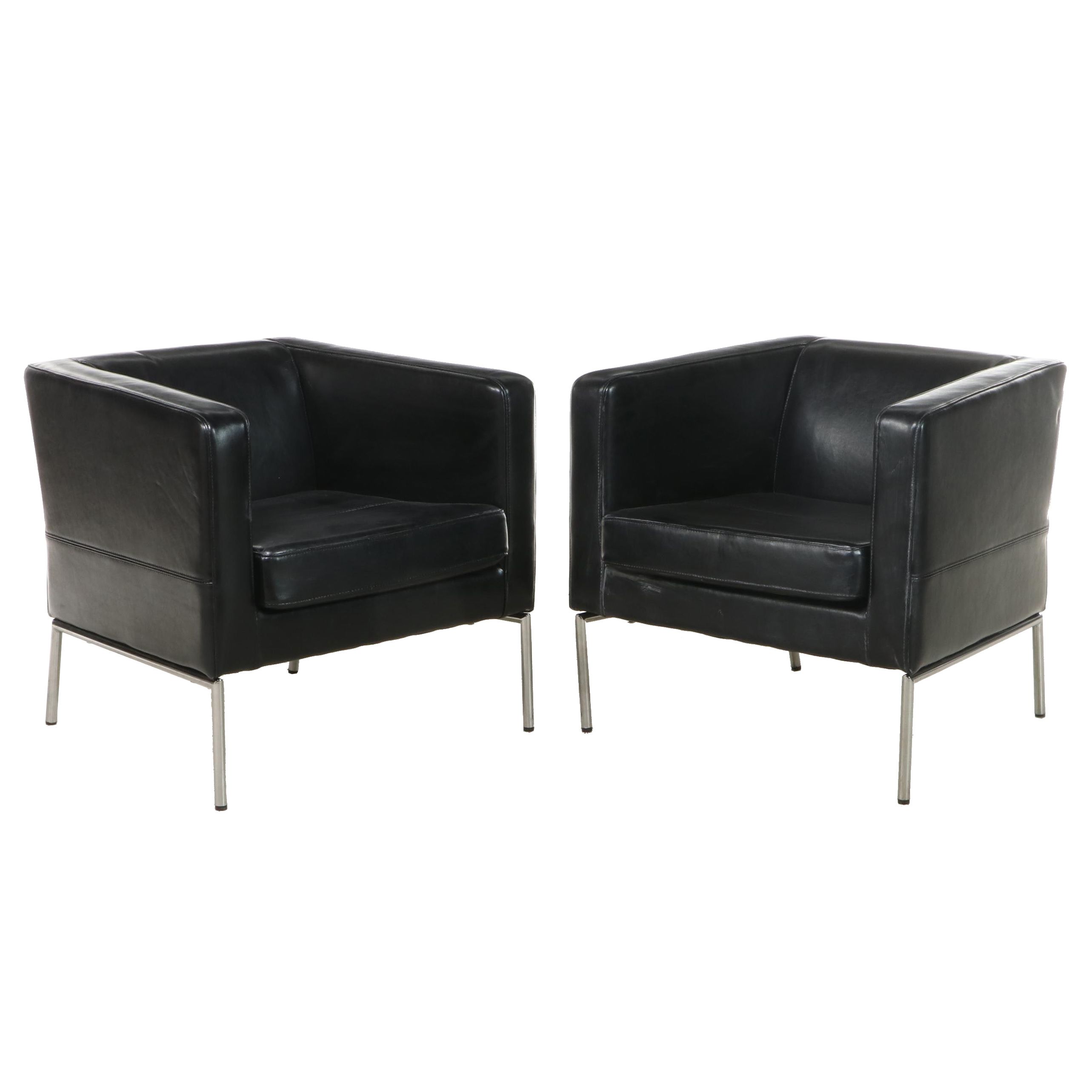 Marianne and Knut Hagberg for IKEA "Klappsta" Leather and Chrome Club Chairs