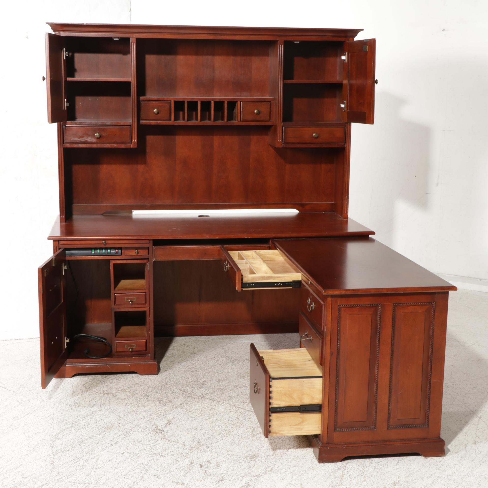 Riverside "Meridian" Cherry-Finished Corner Desk, Hutch and Lateral File Cabinet