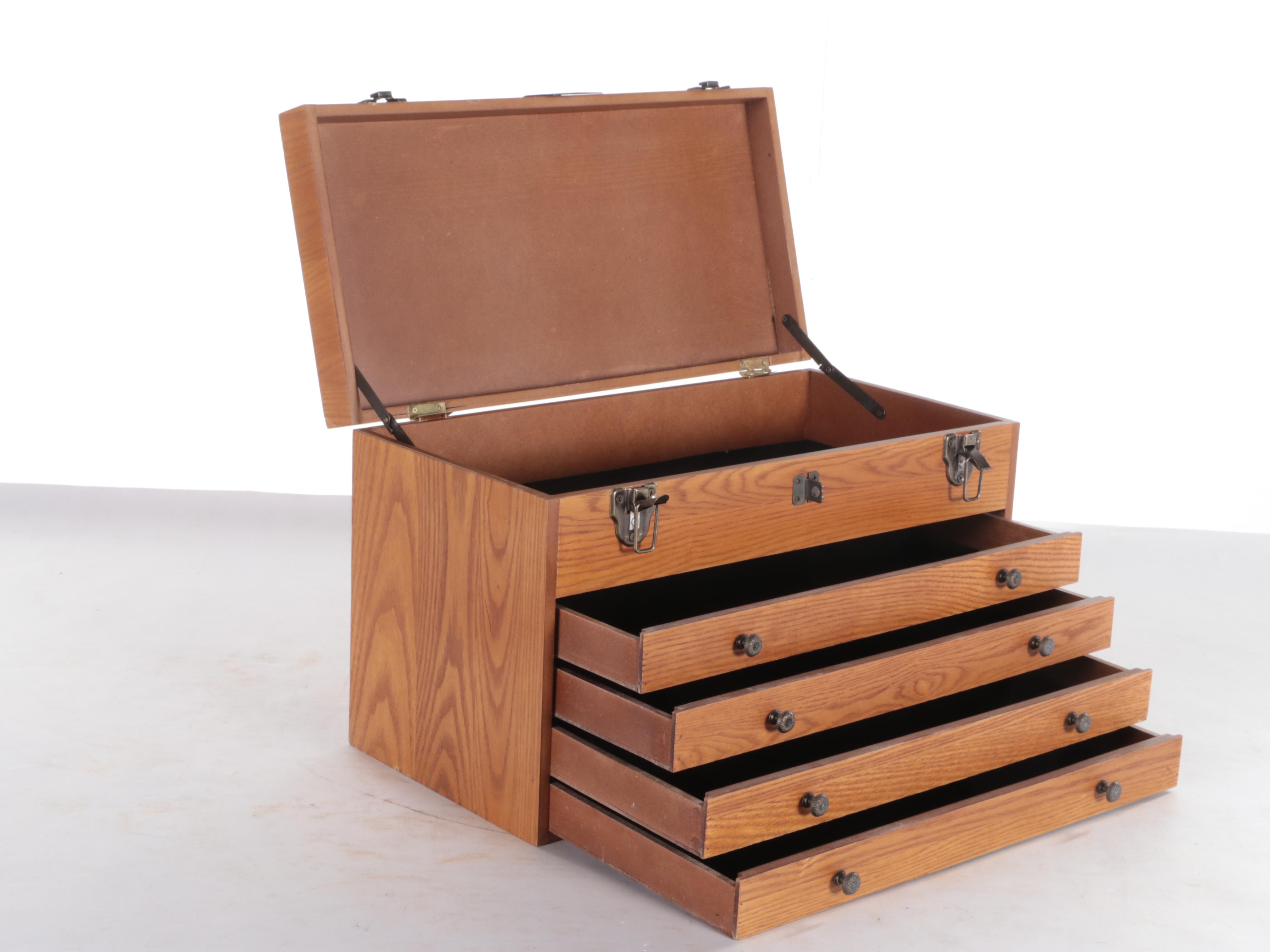 Contemporary Oak-Veneered Machinist's Chest