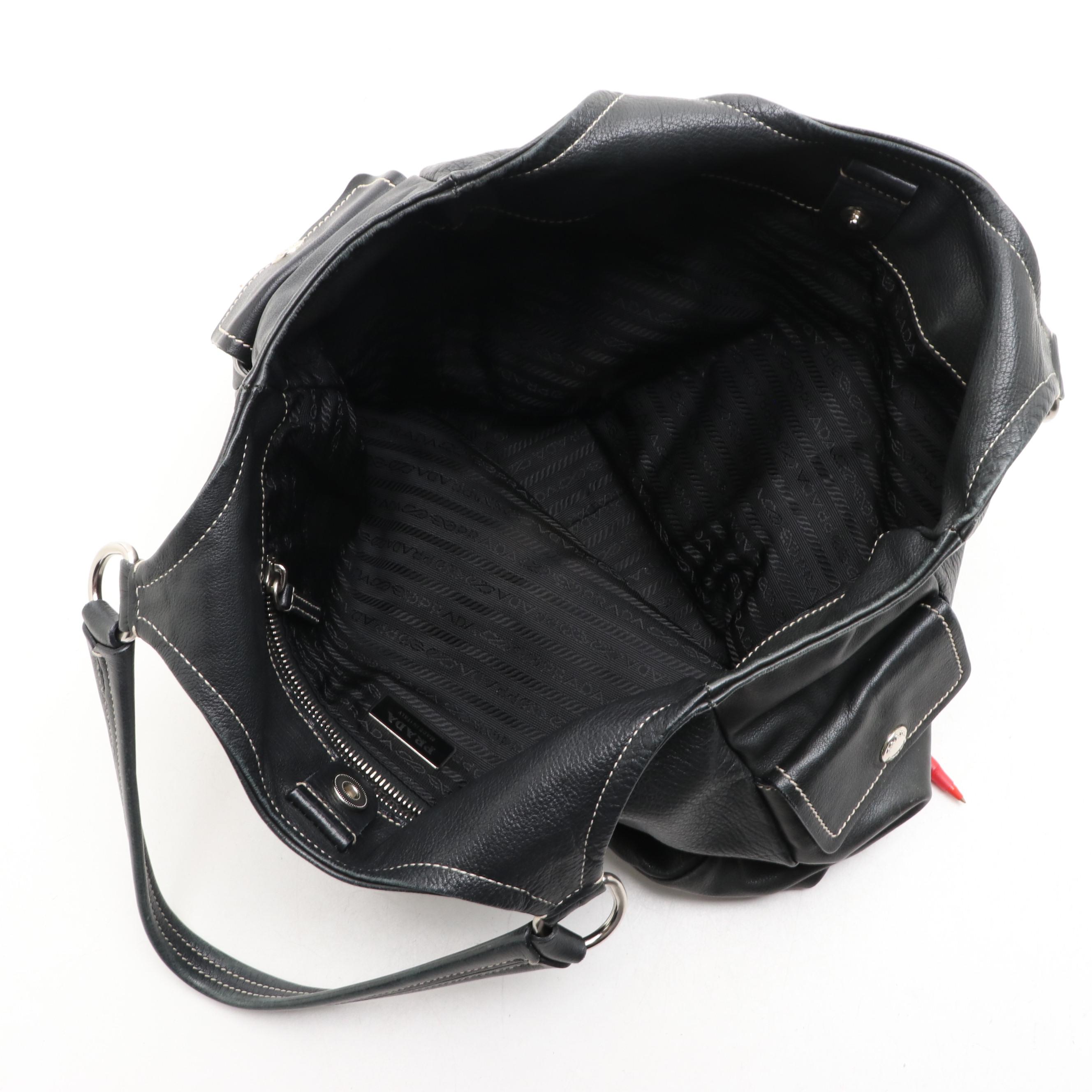 Prada Medium Shoulder Bag in Leather with Contrast Stitching