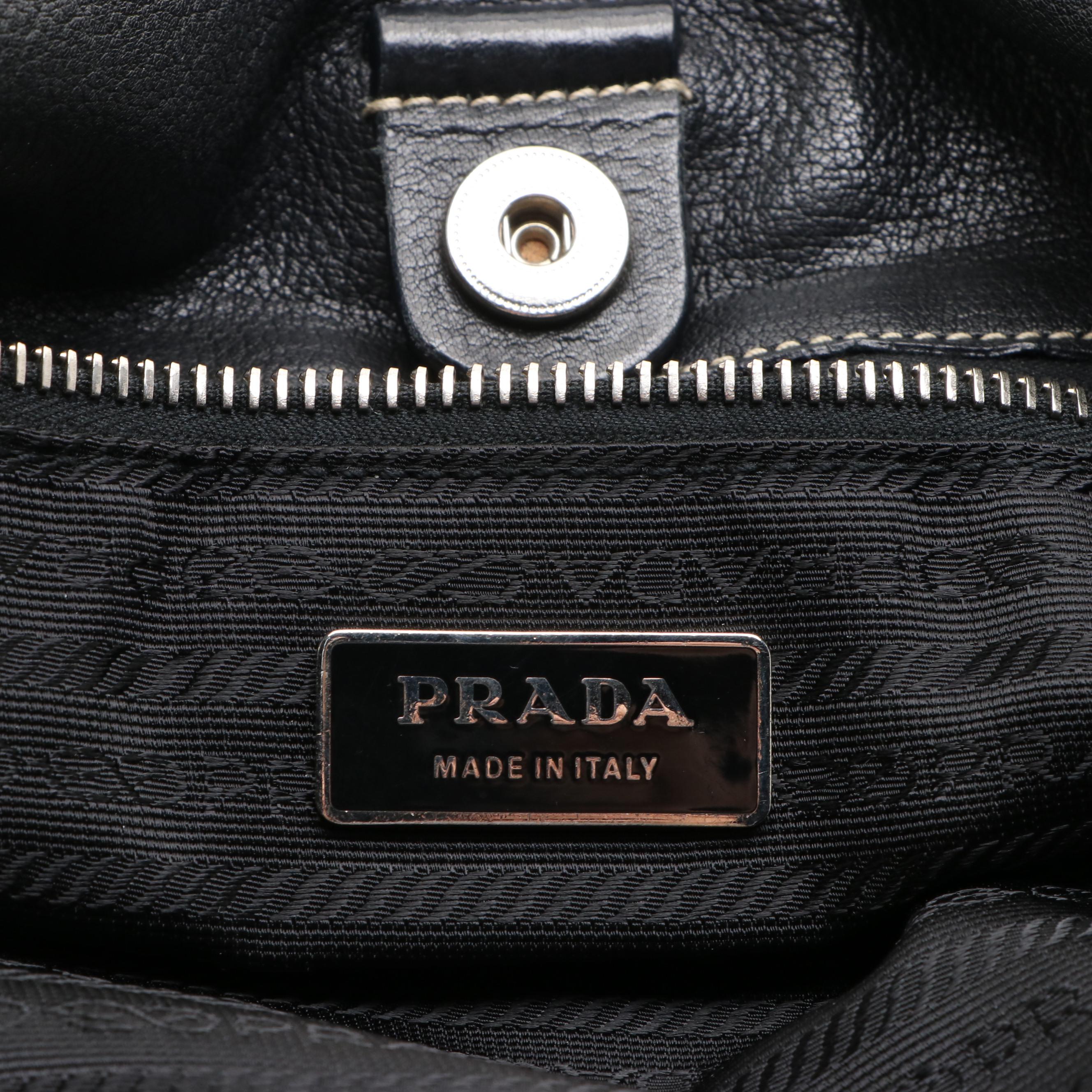 Prada Medium Shoulder Bag in Leather with Contrast Stitching