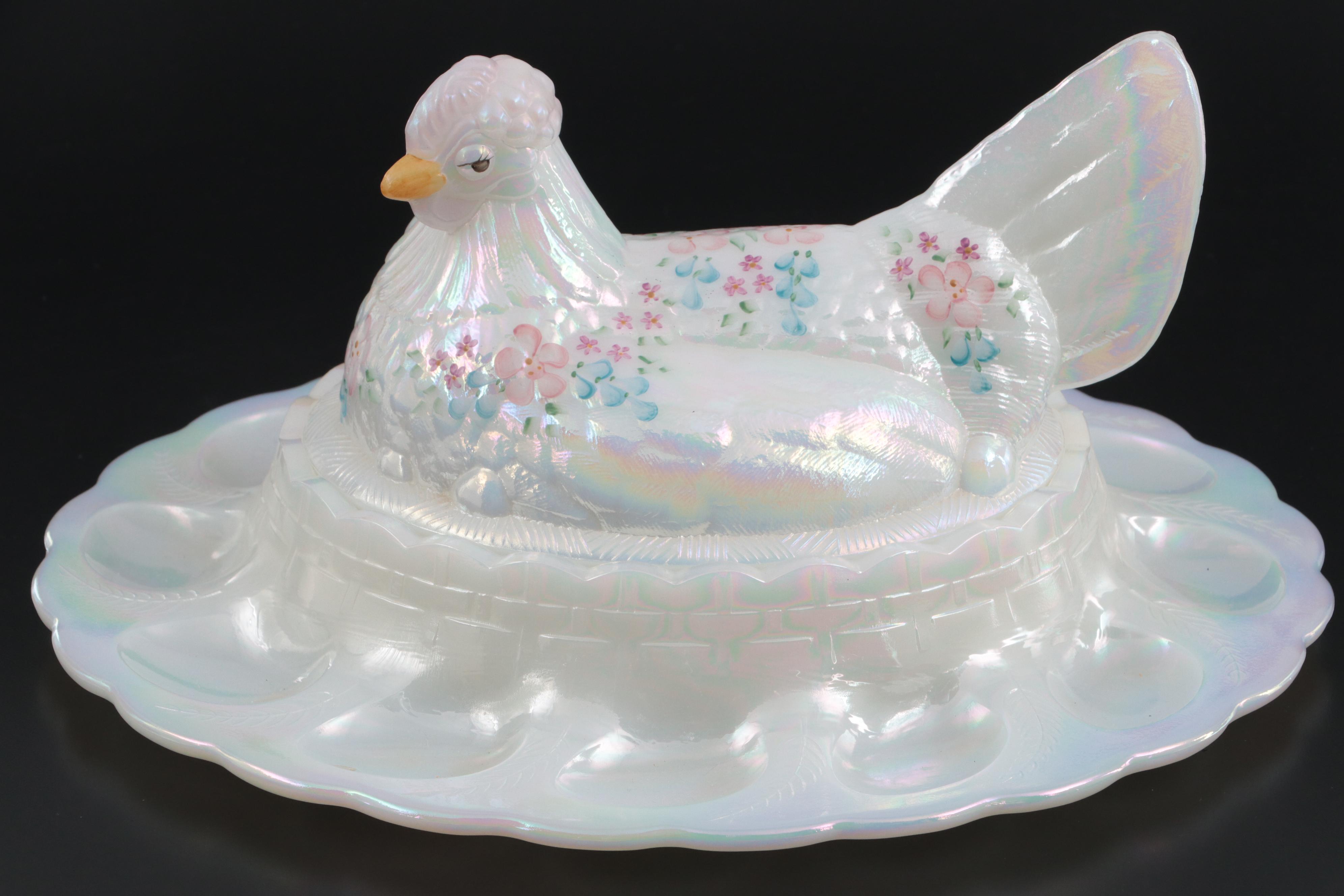 Fenton Limited Edition Artist Signed Glass Deviled Egg Server with Bowls