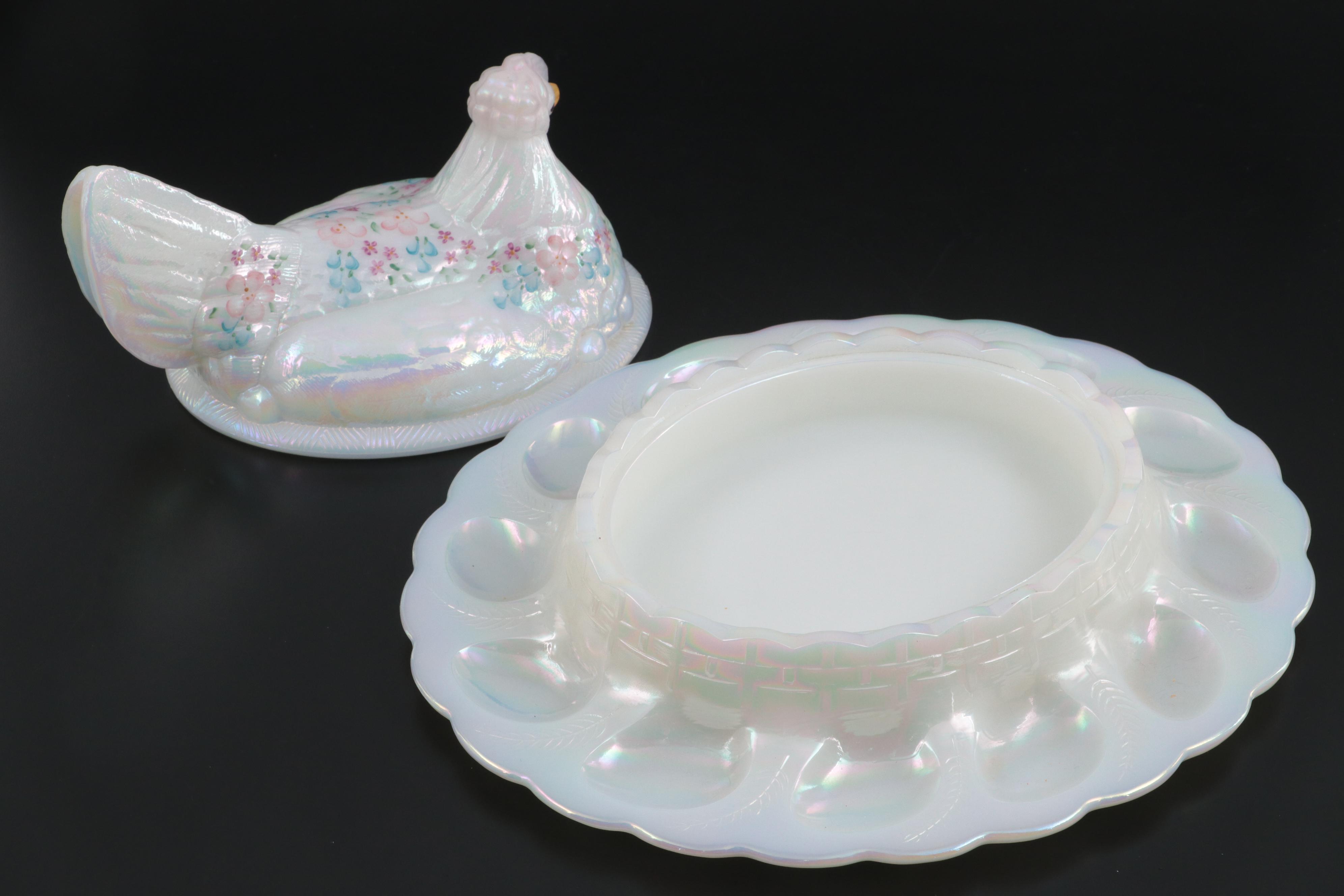 Fenton Limited Edition Artist Signed Glass Deviled Egg Server with Bowls