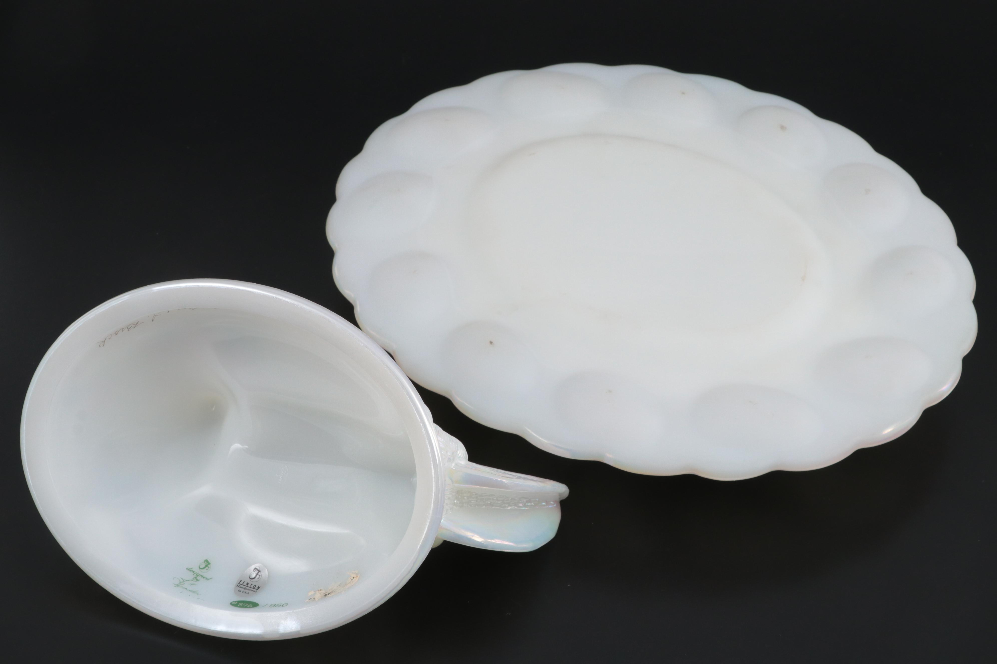Fenton Limited Edition Artist Signed Glass Deviled Egg Server with Bowls