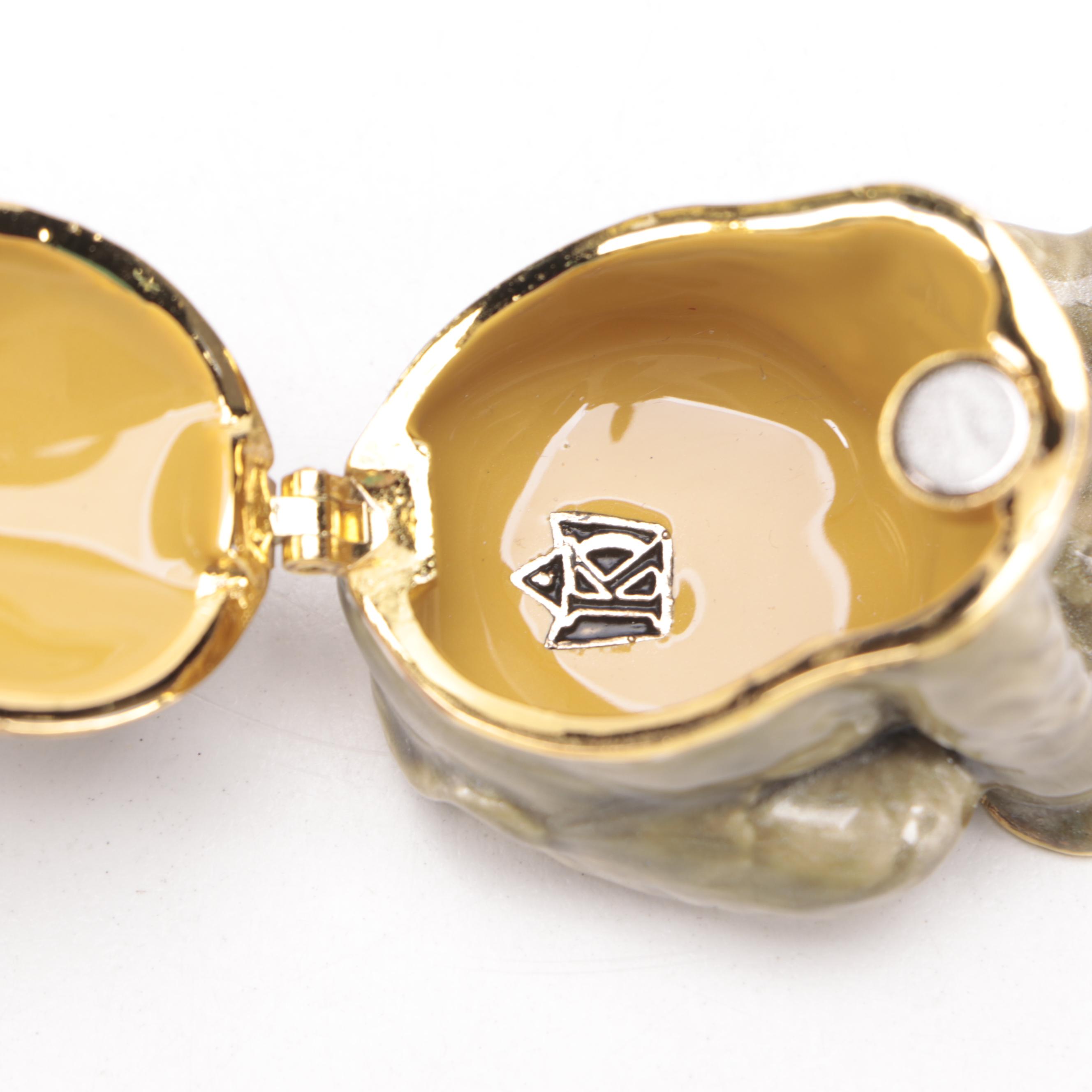 Fitz and Floyd "Glass Menagerie" Rooster with Enameled Box and Stone Peach