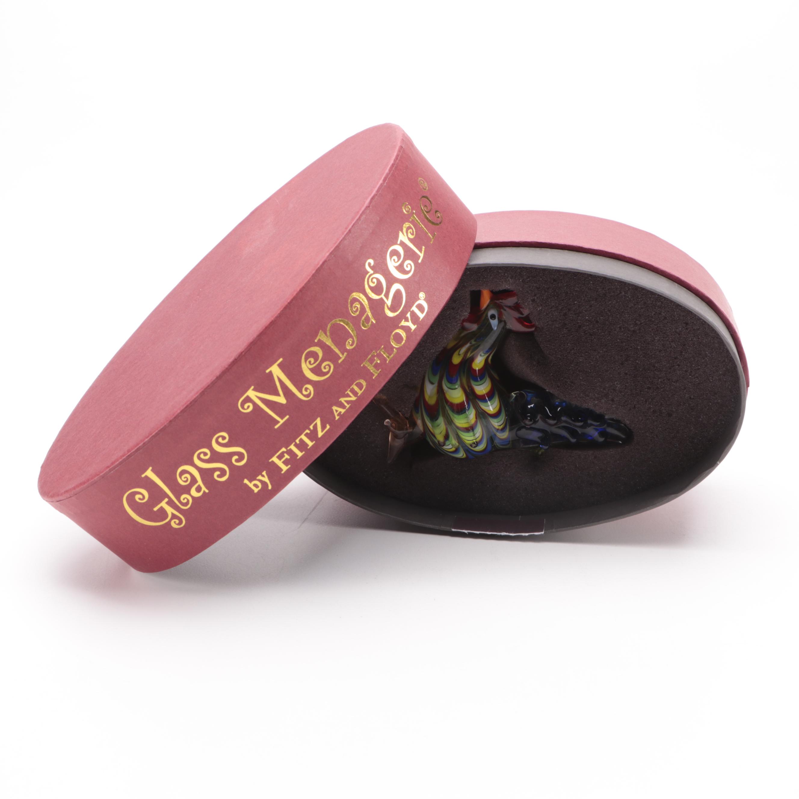 Fitz and Floyd "Glass Menagerie" Rooster with Enameled Box and Stone Peach