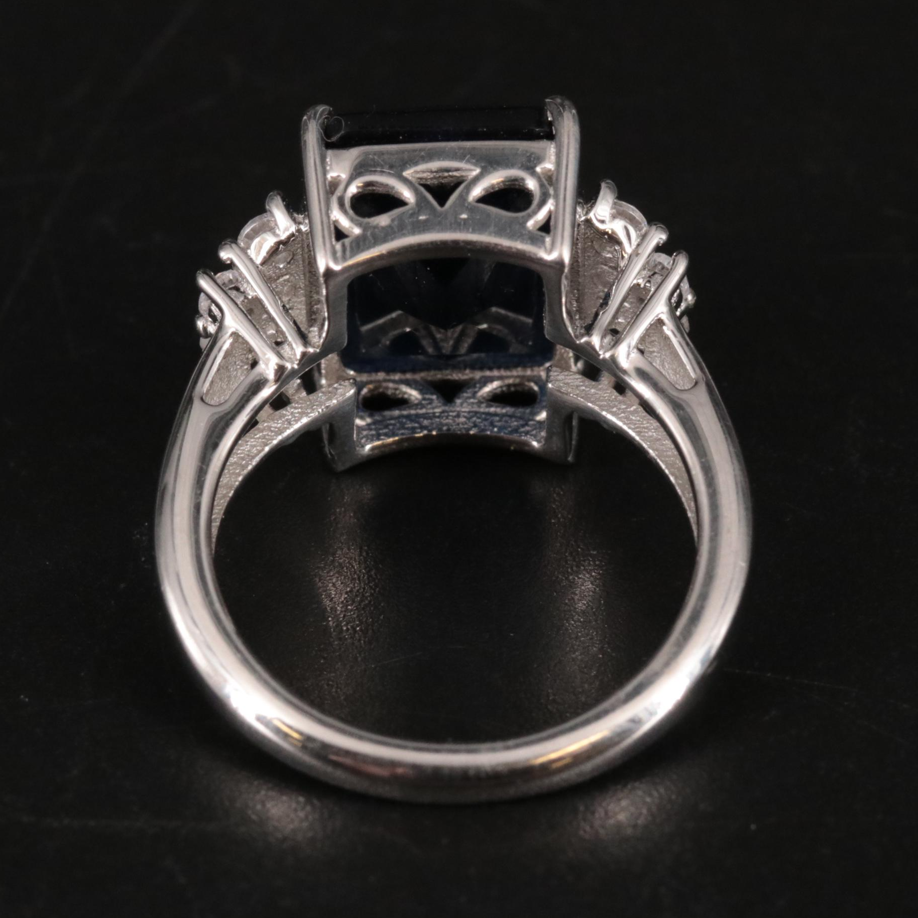 Sterling Sapphire and Cubic Zirconia Cocktail Ring