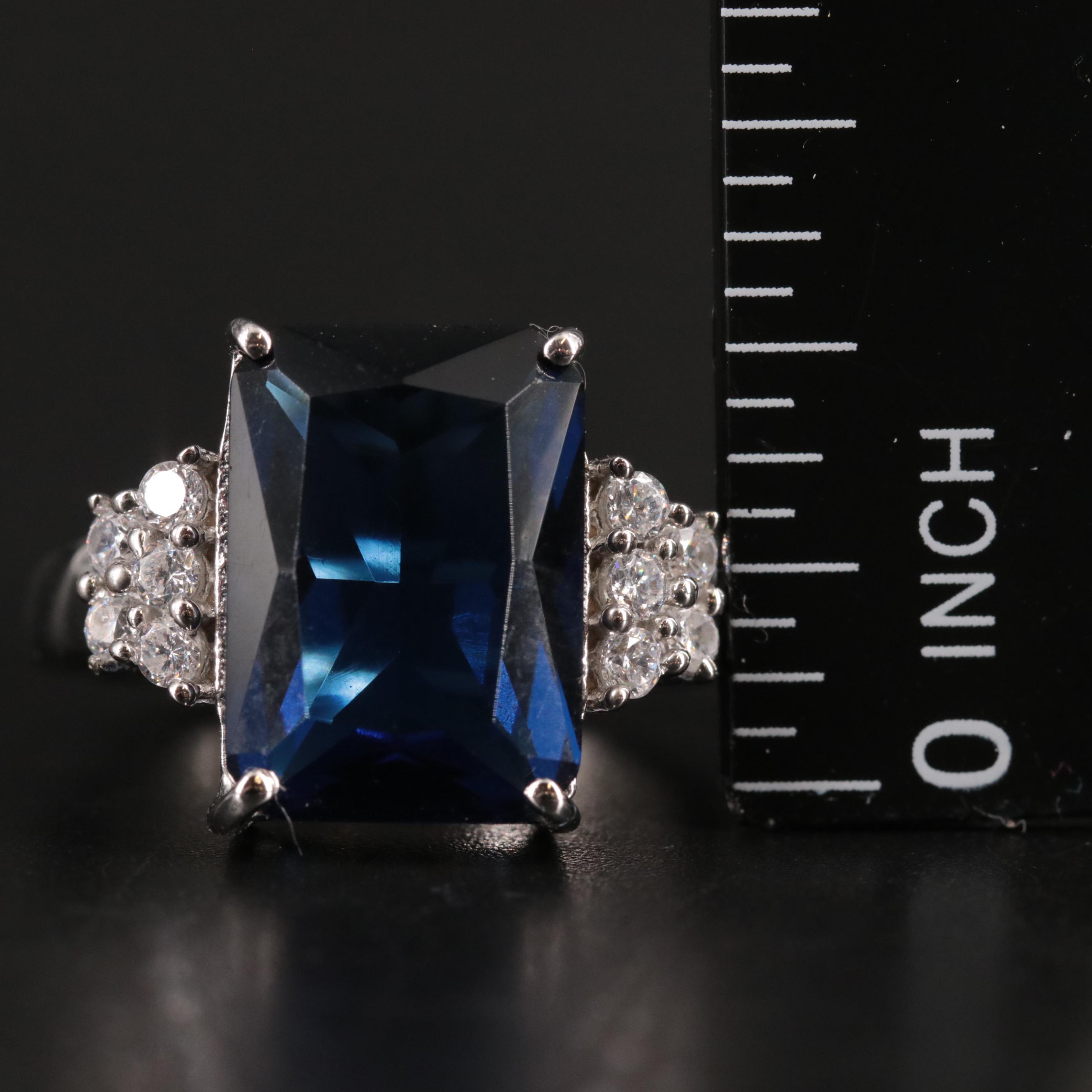 Sterling Sapphire and Cubic Zirconia Cocktail Ring