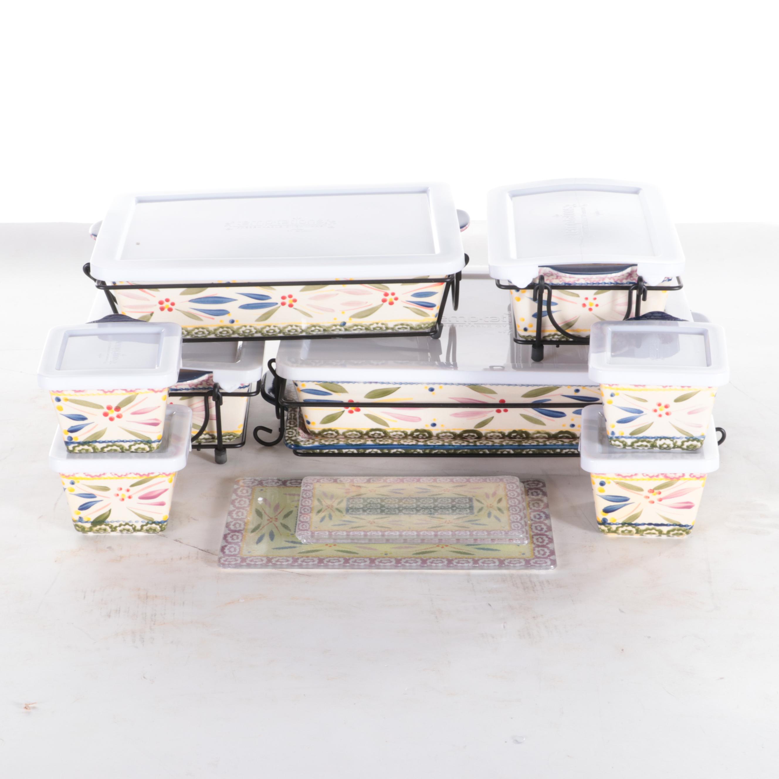 Temp-tations "Old World" Ceramic Bakeware, Metal Holders, and Glass Trivets