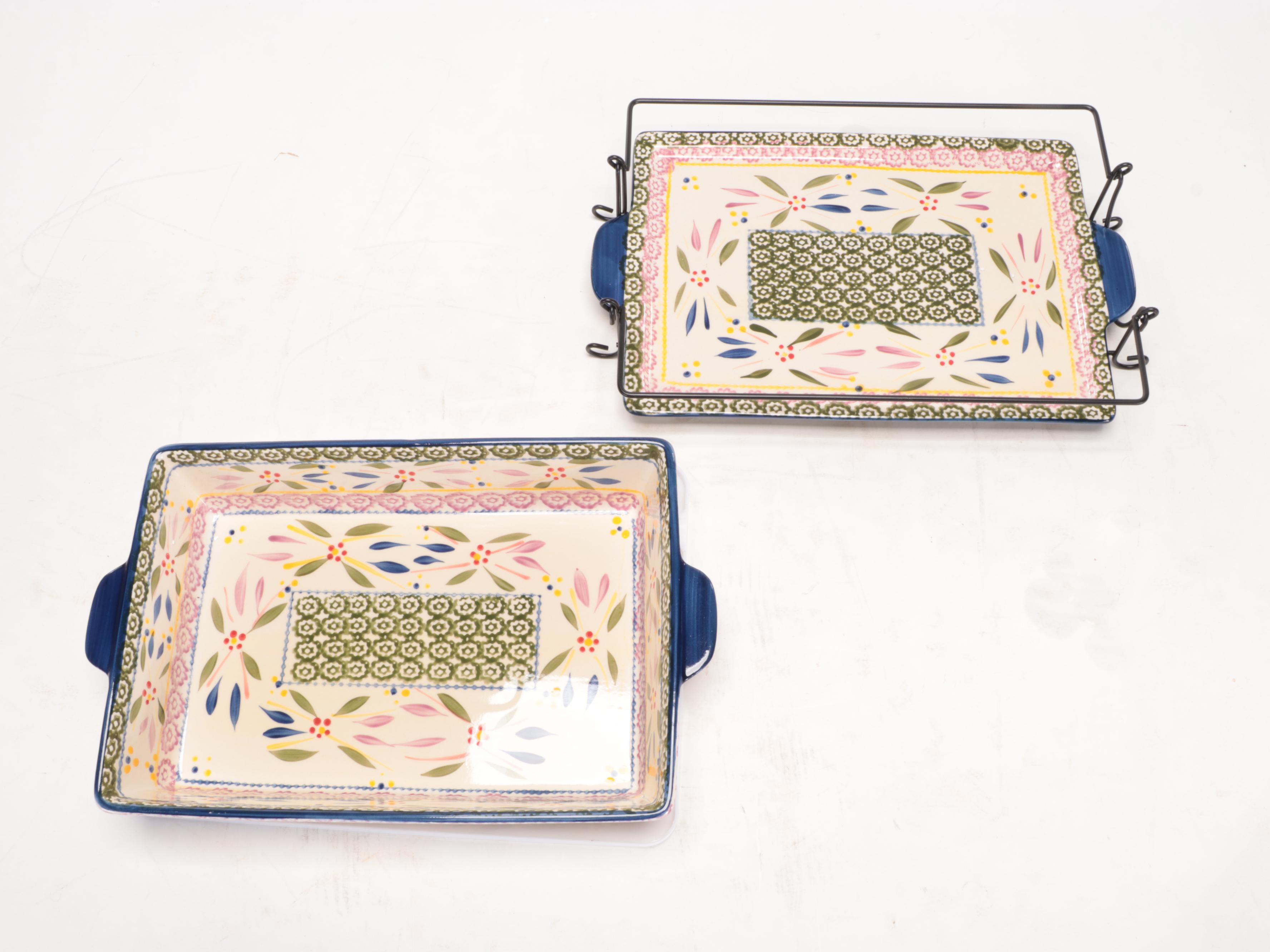 Temp-tations "Old World" Ceramic Bakeware, Metal Holders, and Glass Trivets