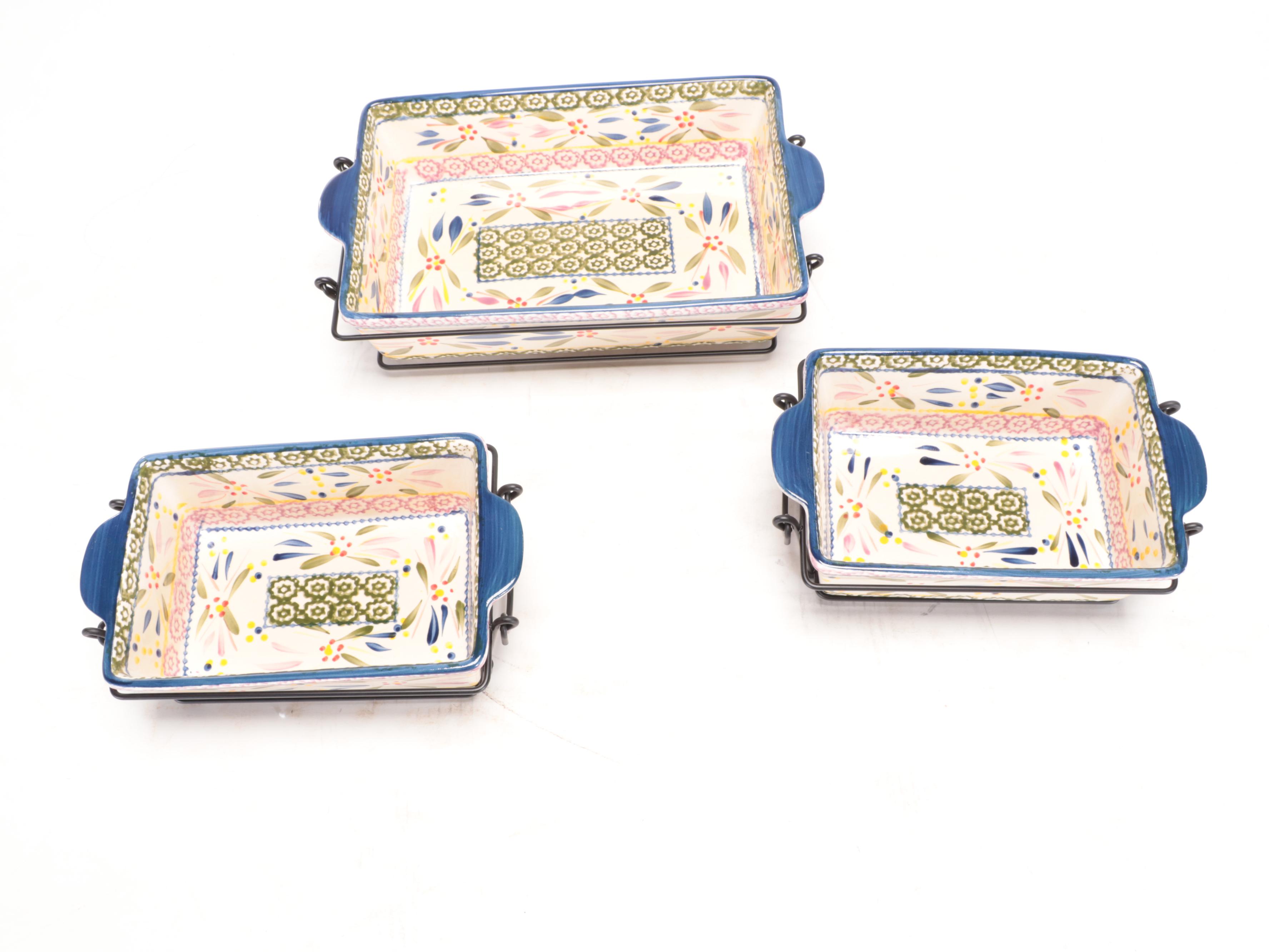 Temp-tations "Old World" Ceramic Bakeware, Metal Holders, and Glass Trivets