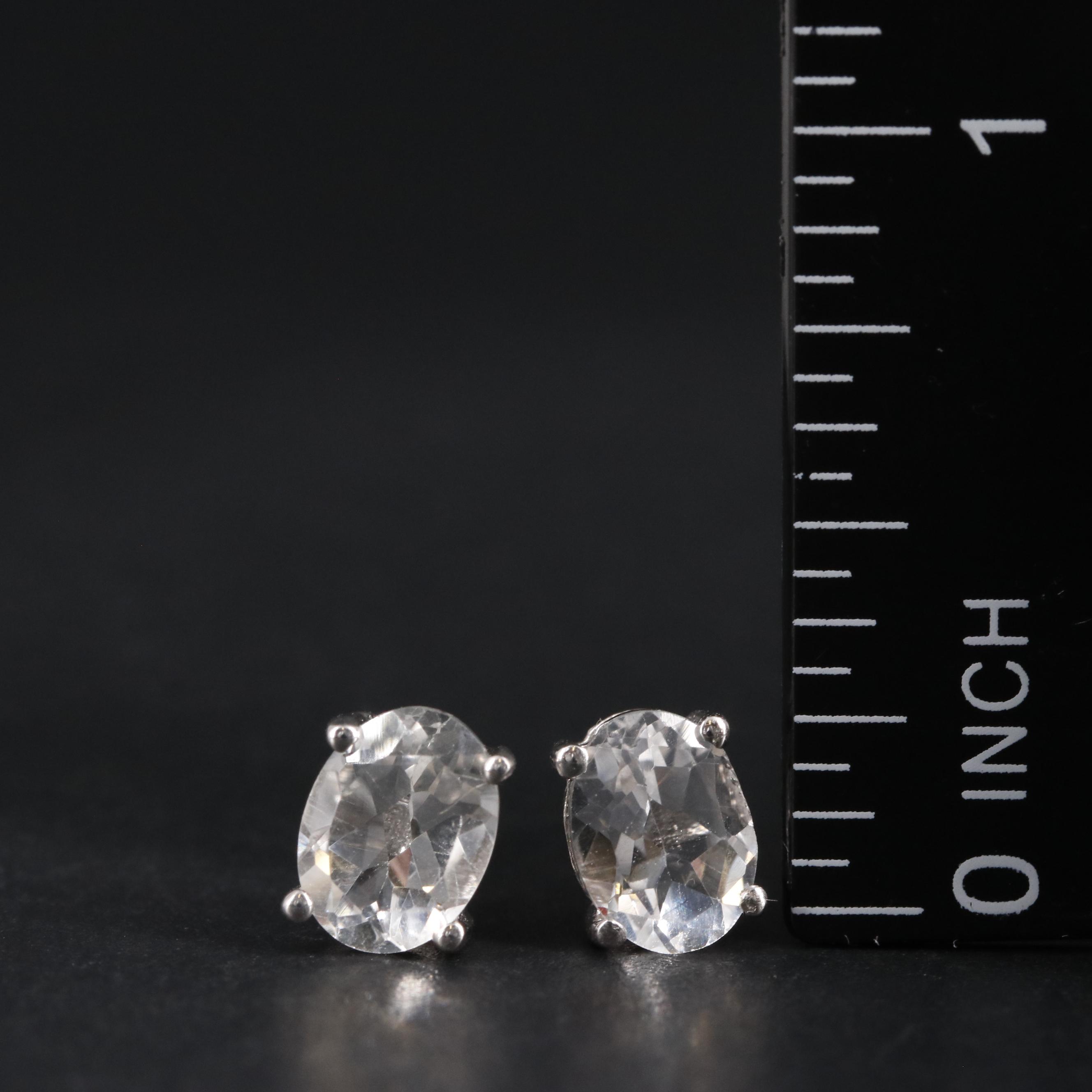 Sterling Silver Oval Topaz Stud Earrings