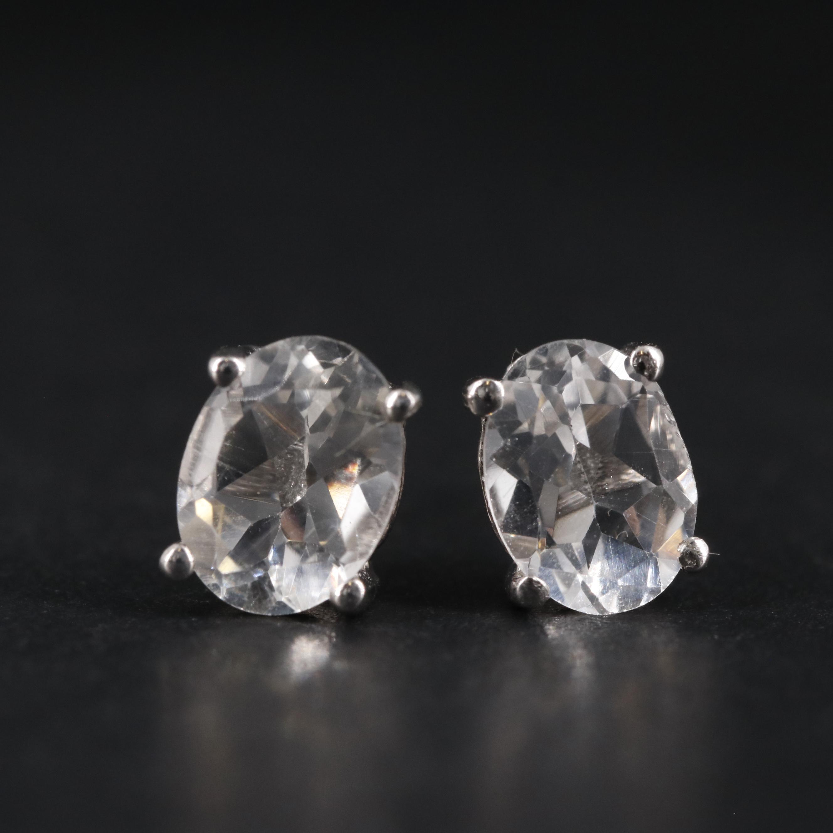 Sterling Silver Oval Topaz Stud Earrings