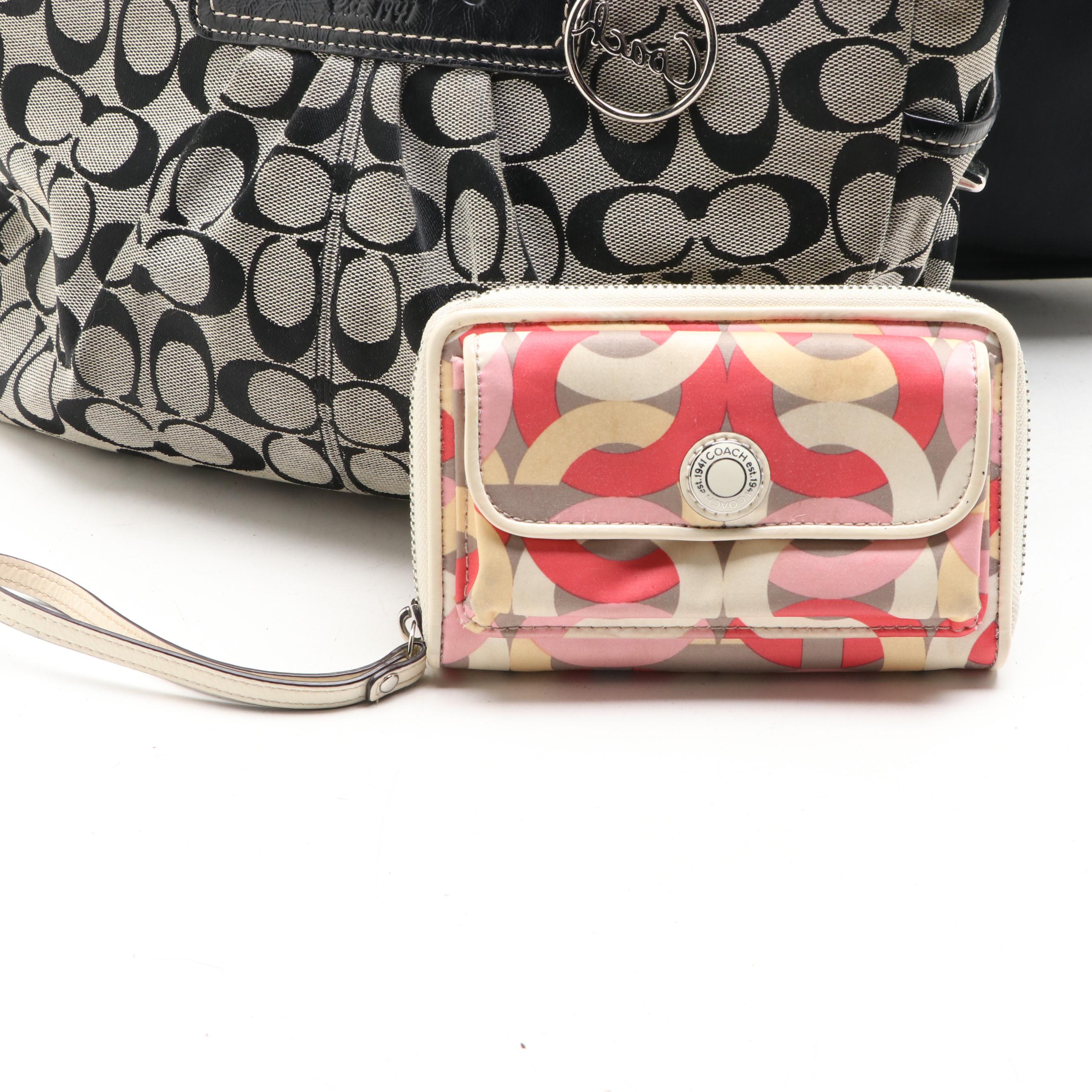 Coach Signature Pleated Gallery Tote, Coach Neoprene Bag, and Zip-Around Wallet