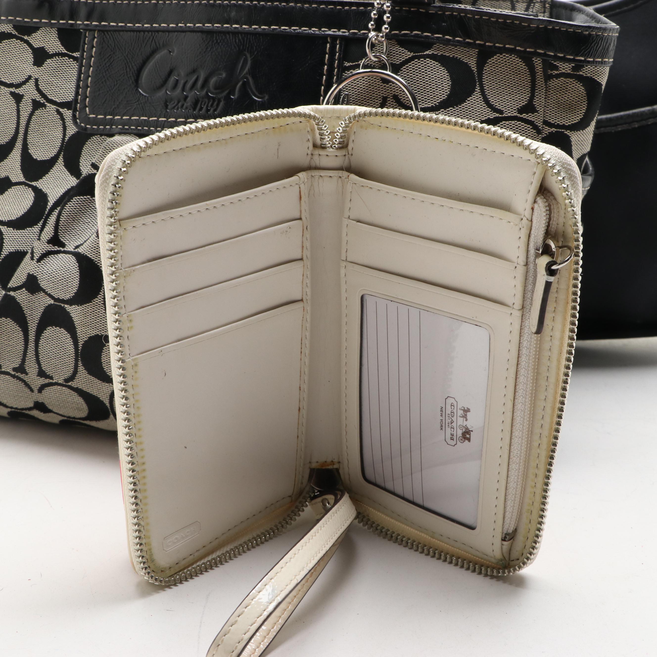 Coach Signature Pleated Gallery Tote, Coach Neoprene Bag, and Zip-Around Wallet