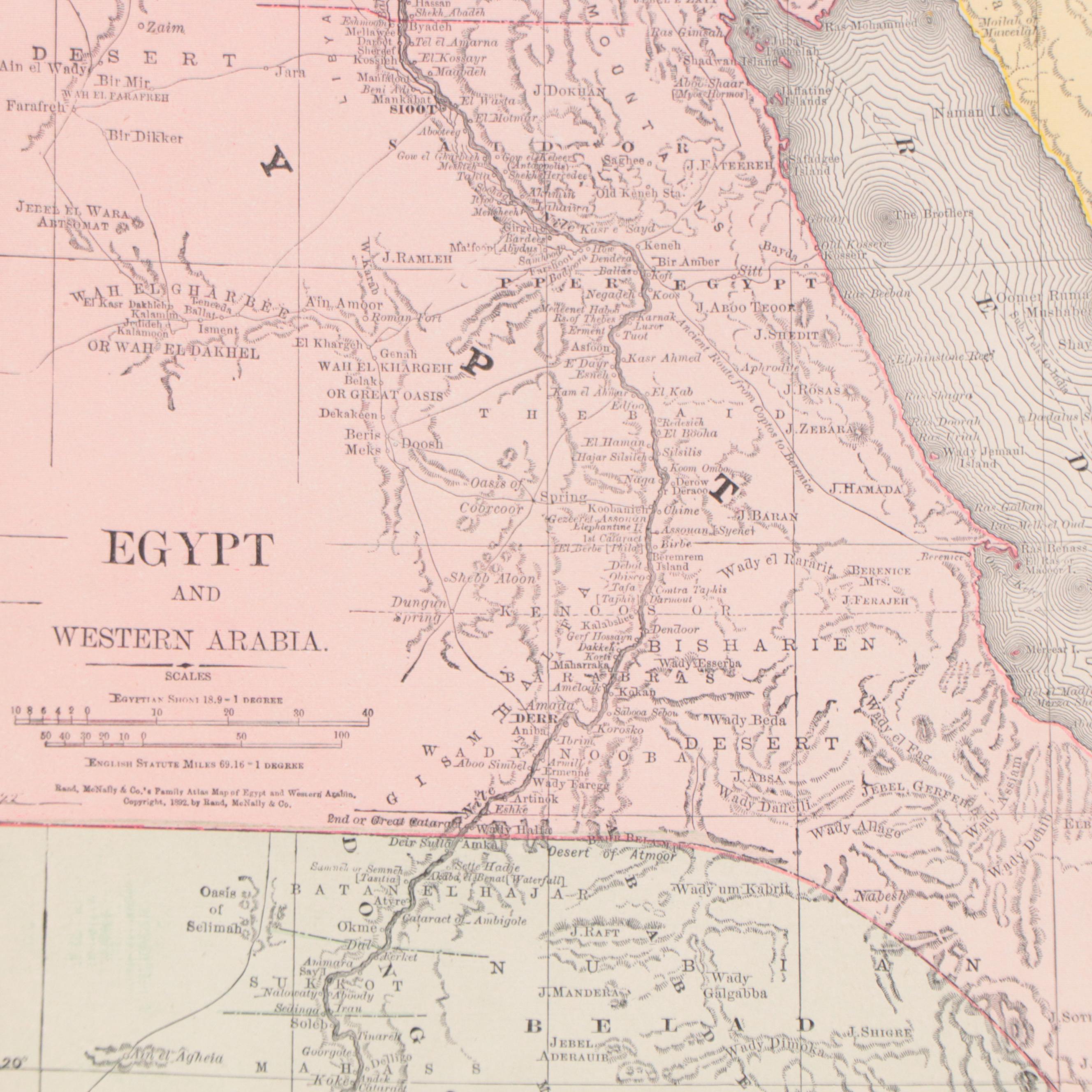 Rand, McNally & Co. Wax Engraving Map of Egypt and Western Arabia, Circa 1892